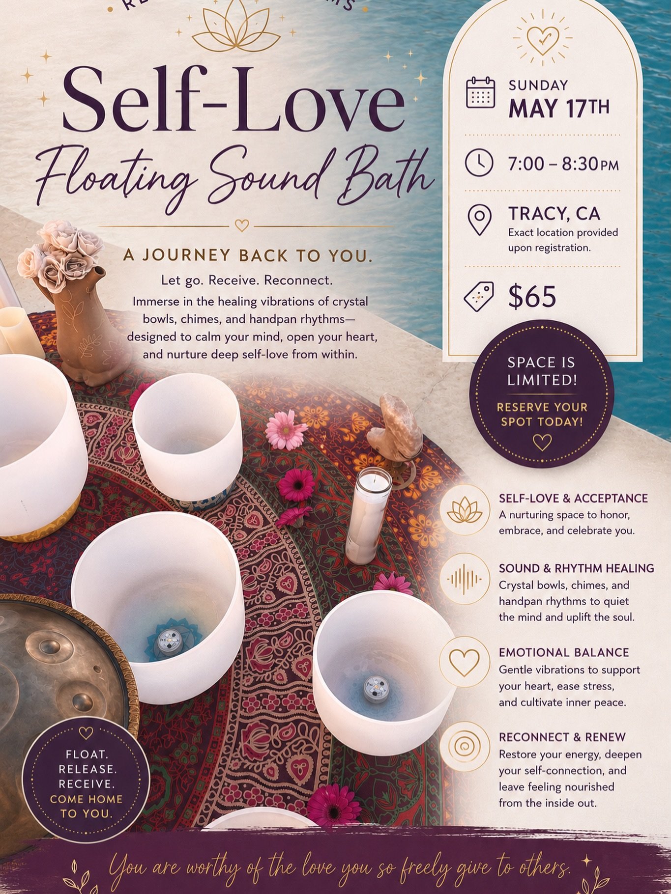 Self-Love Floating Sound Bath, Tracy, CA 

You&rsquo;ve poured into everyone else&hellip; now it&rsquo;s your turn 🌙✨

Join me for a Self-Love Floating Sound Bath designed to help you release stress, reset your nervous system, and reconnect with you