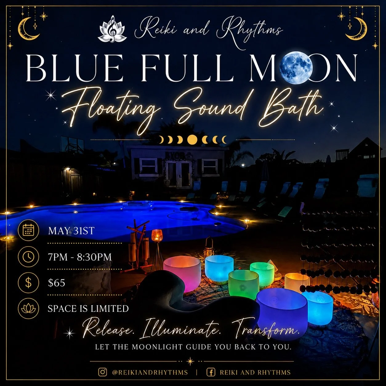 Soft music. Salt water. Healing frequencies under the stars. ✨

Private Floating Sound Baths at Reiki and Rhythms are designed to help you slow down, reset your nervous system, and reconnect with yourself in a deeply calming way. 

Float effortlessly