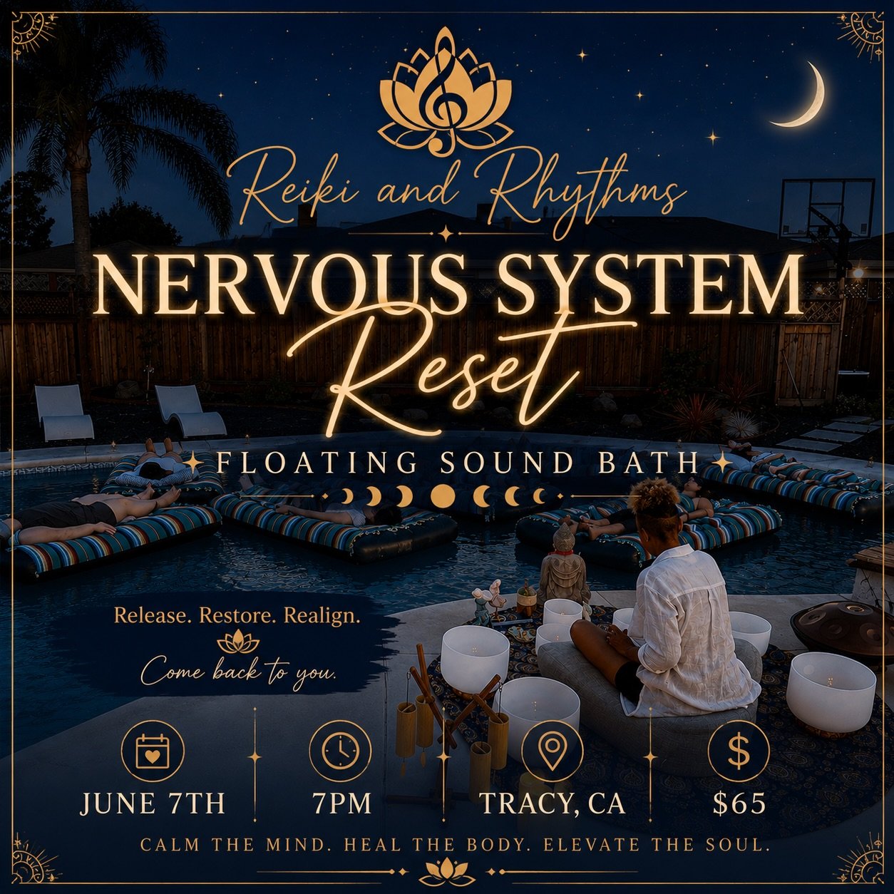 🌙 NERVOUS SYSTEM RESET FLOATING SOUND BATH TRACY, CA 

When was the last time you gave yourself permission to truly rest?

Not scrolling.
Not multitasking.
Not carrying the weight of everyone else&rsquo;s needs.

Just rest.

Join me for an evening o