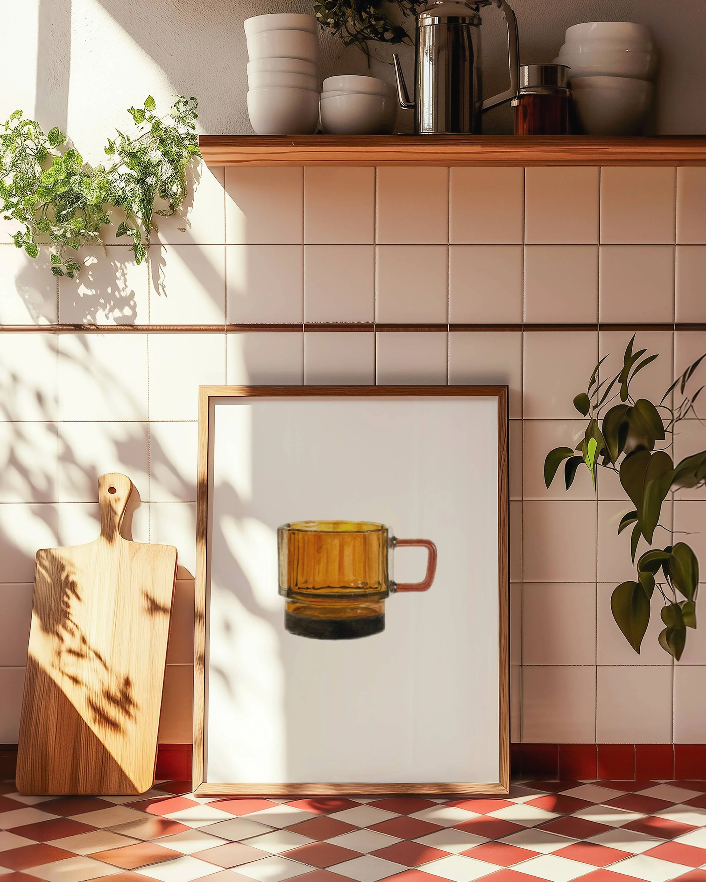 Antique Amber Mug Print - Kitchen Decor