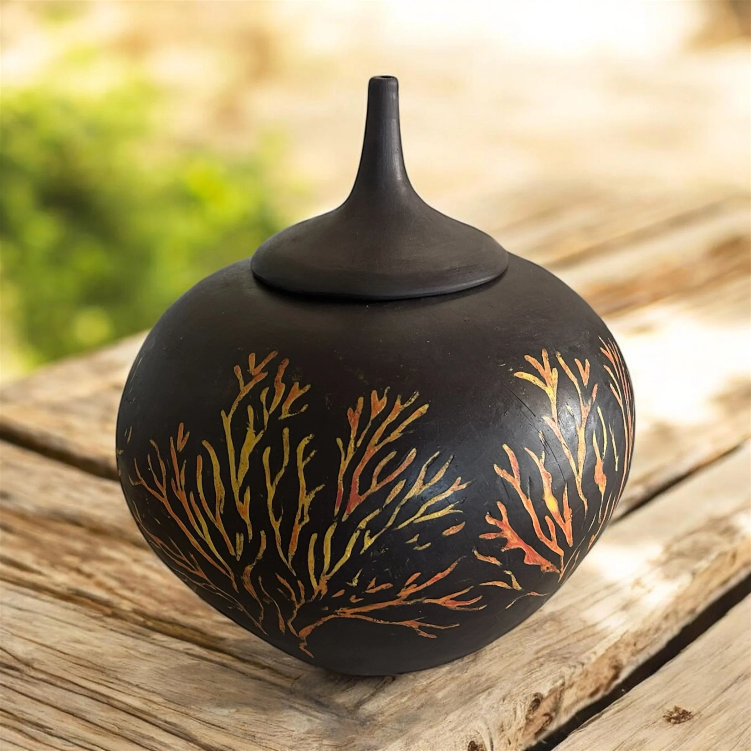 Black carved urns