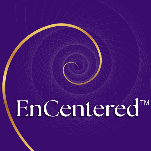 Purple background with a gold spiral pattern and the word 'EnCentered' in white text.