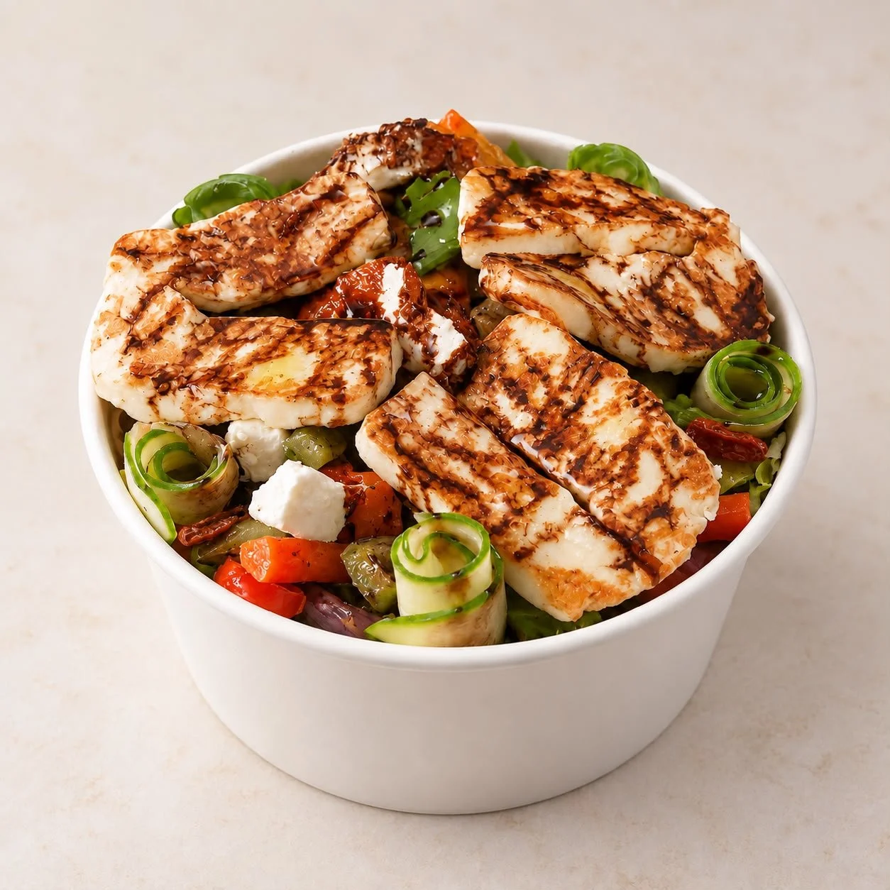 Grilled Halloumi & Feta Salad