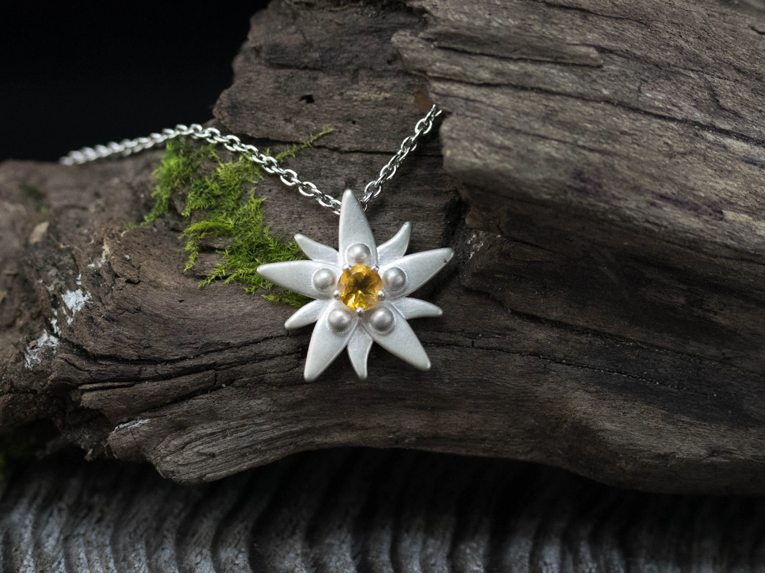 Collier Argent – Edelweiss & Citrine