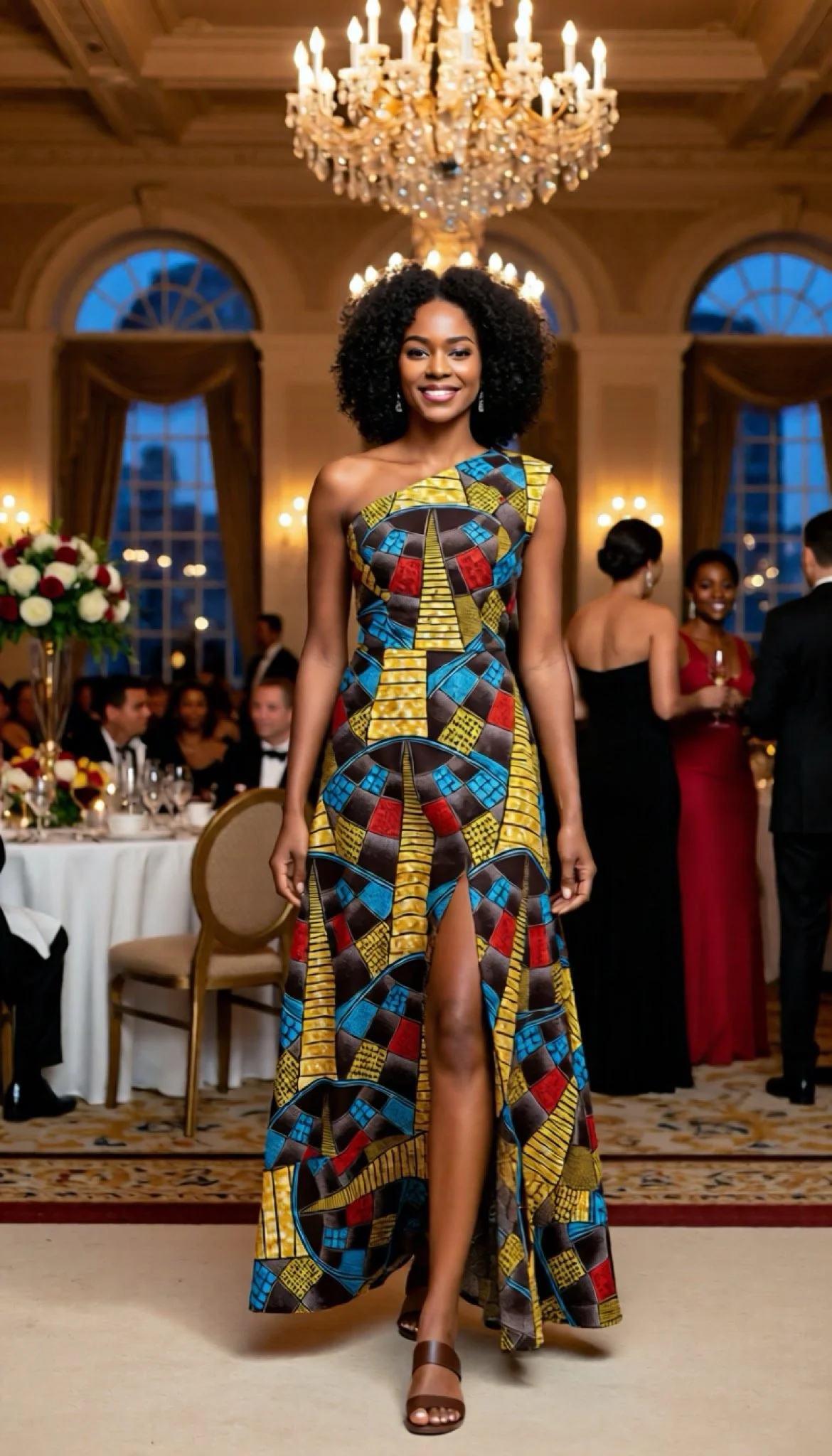 Urban Mosaic One Shoulder Gown - Women’s African-Inspired Outfit (US Women’s Size XXLarge)