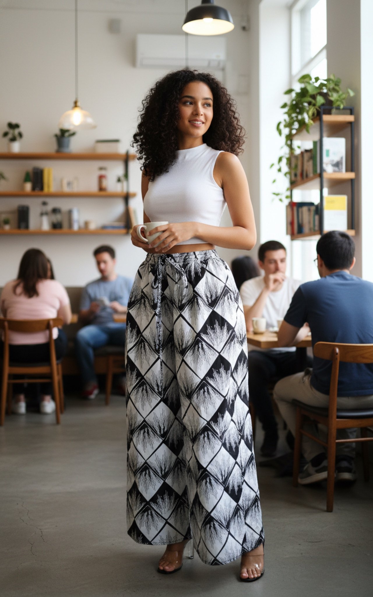 Monochrome Majesty Palazzo Pant - African Print Wide-Leg Pant (One Size | Fits US XL-3XL)