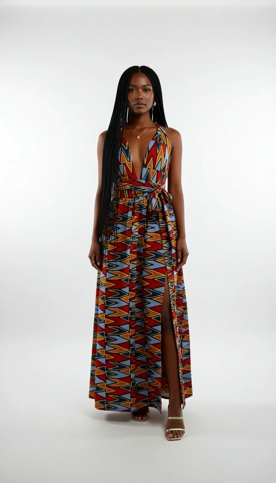 Royal Zigzag Wrap Gown - Women’s African-Inspired Outfit (US Women’s Size XXLarge)