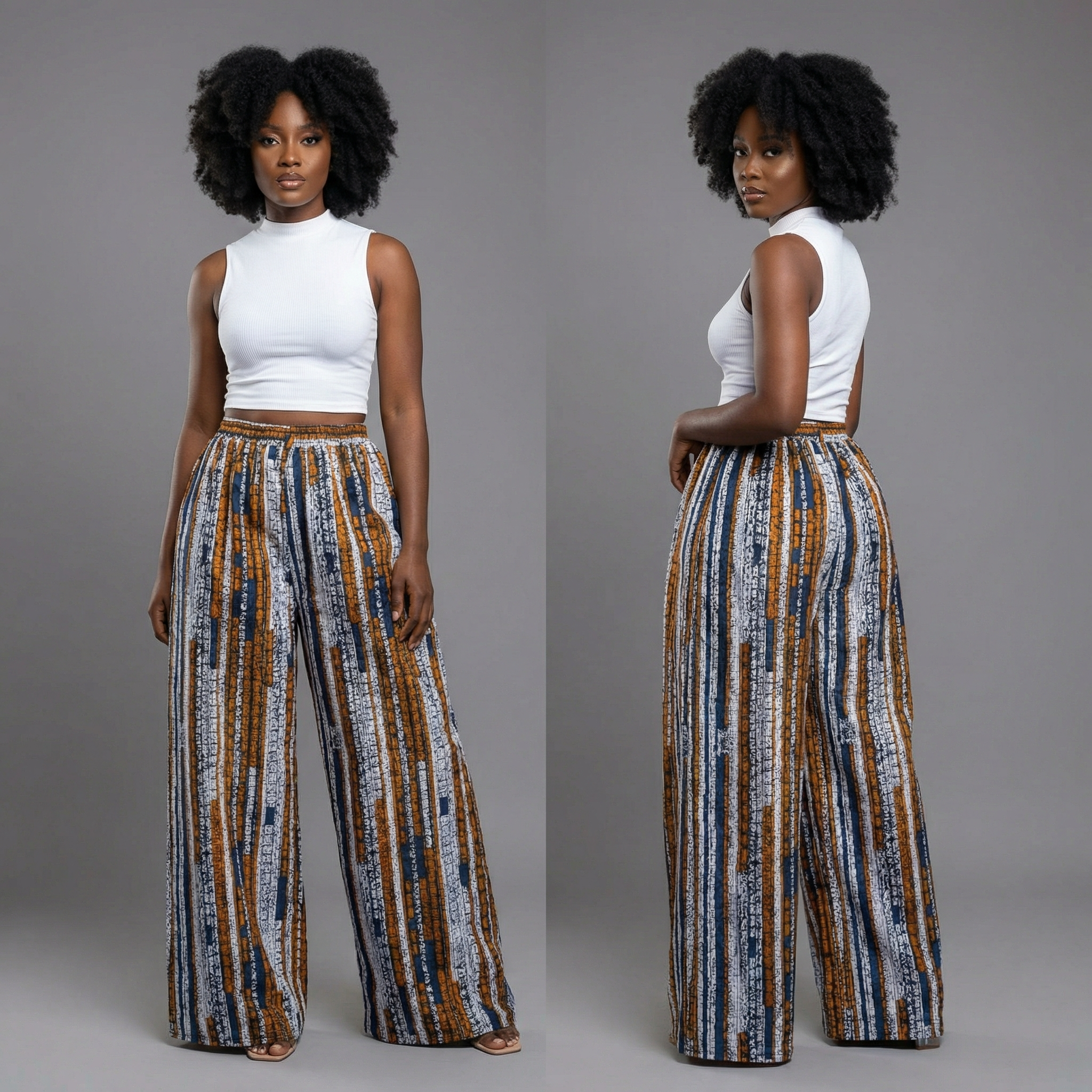Riverline Poise Palazzo Pants - African Print Wide-Leg Pant (One Size | Fits US XL-3XL)