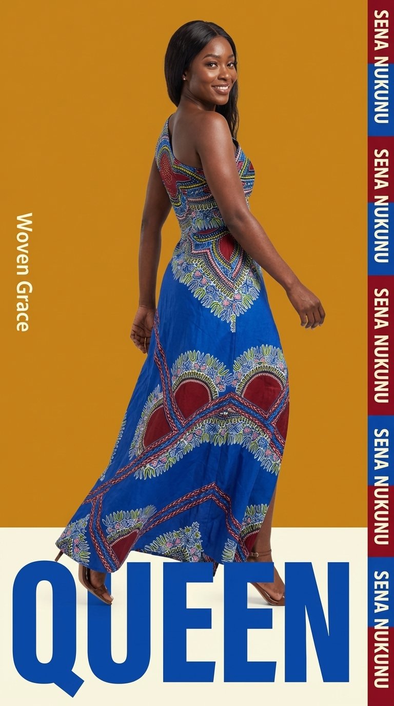 Dɔmenyo Dashiki One-Shoulder Gown - Women’s African-Inspired Outfit (US Women’s Size XXLarge)