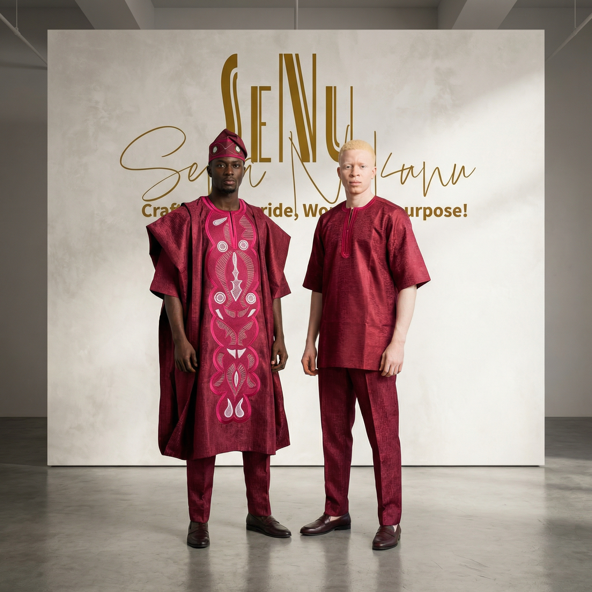 Crimson Ancestry Ensemble 4-Piece Agbada Set - Men’s African-Inspired Four-Piece Set  (US Men’s Size XXLarge)