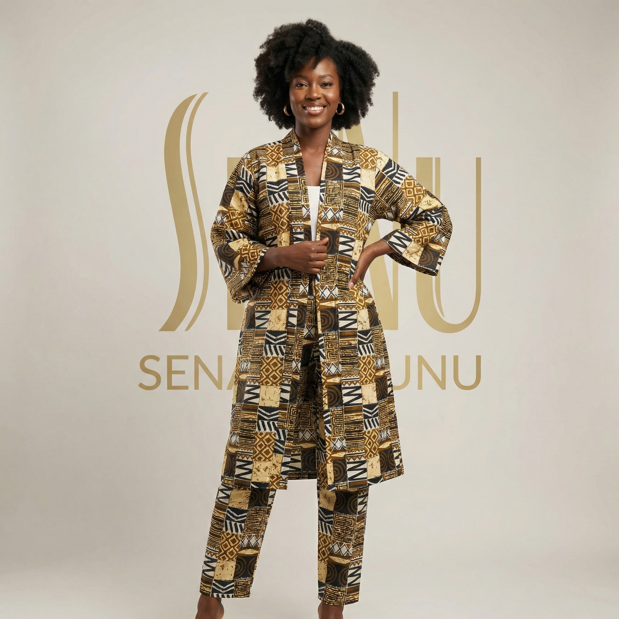 Gilded Ancestry Two-Piece Set - Women’s African-Inspired Jacket & Pant Set  (US Women’s Size Large)