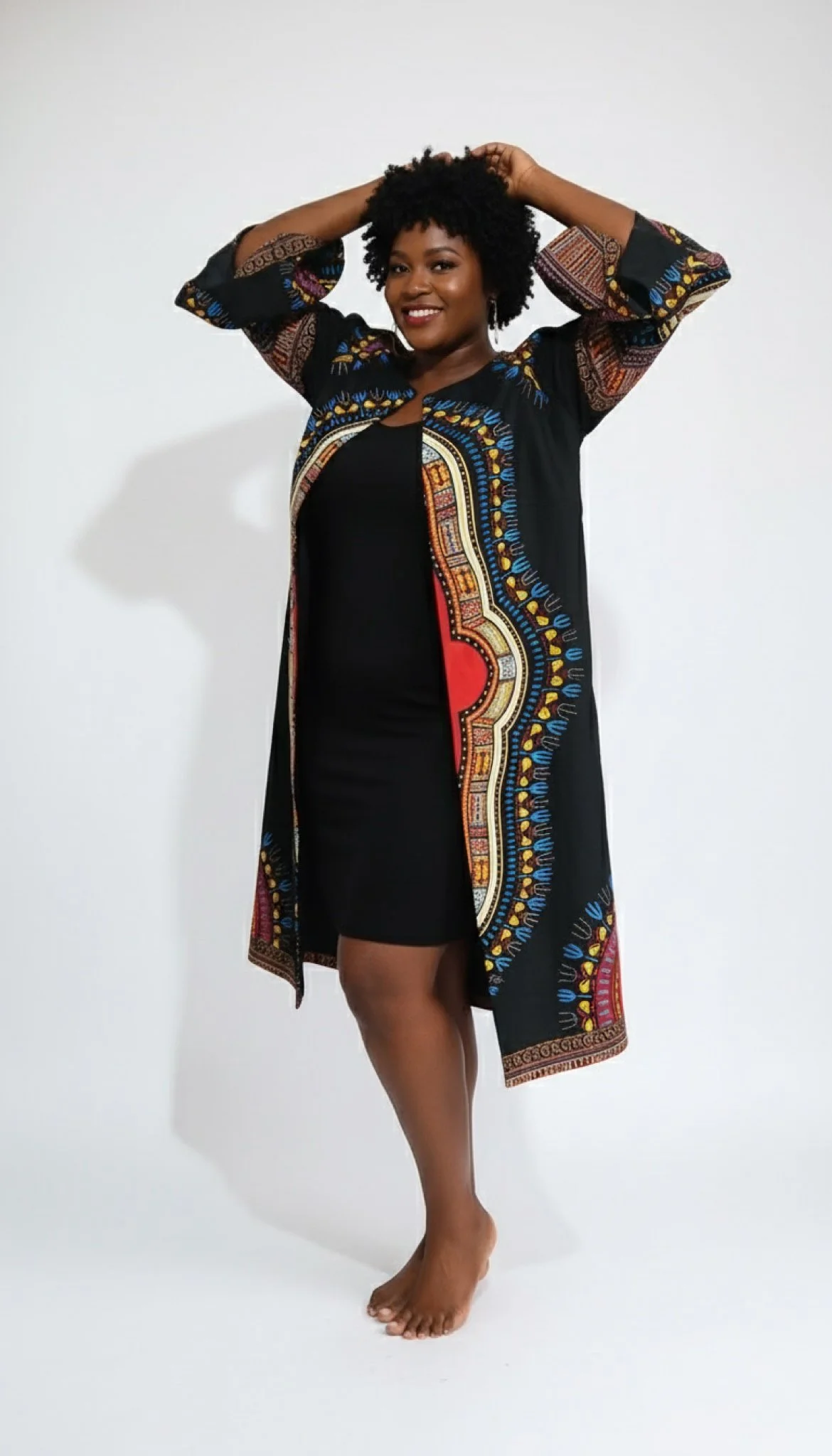 Royal Dawn Dashiki Jacket - African Print Bell-Sleeve Open Jacket ( US Large)