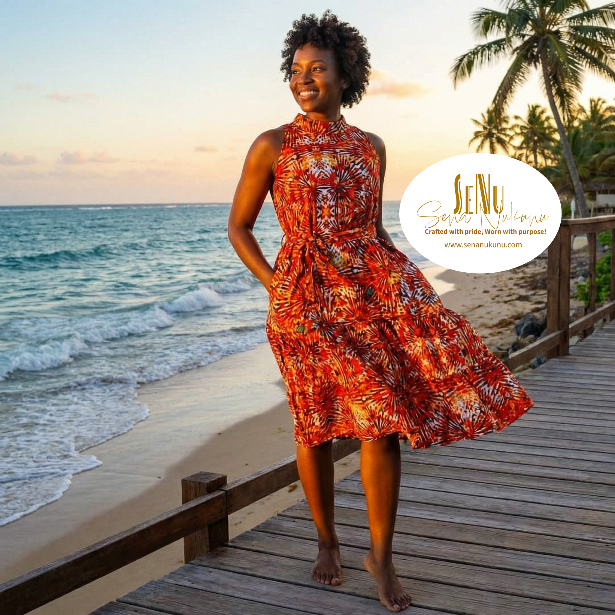 Solara Tide Midi Dress- African-Inspired Sleeveless Midi Dress (US Women’s Size XXLarge)