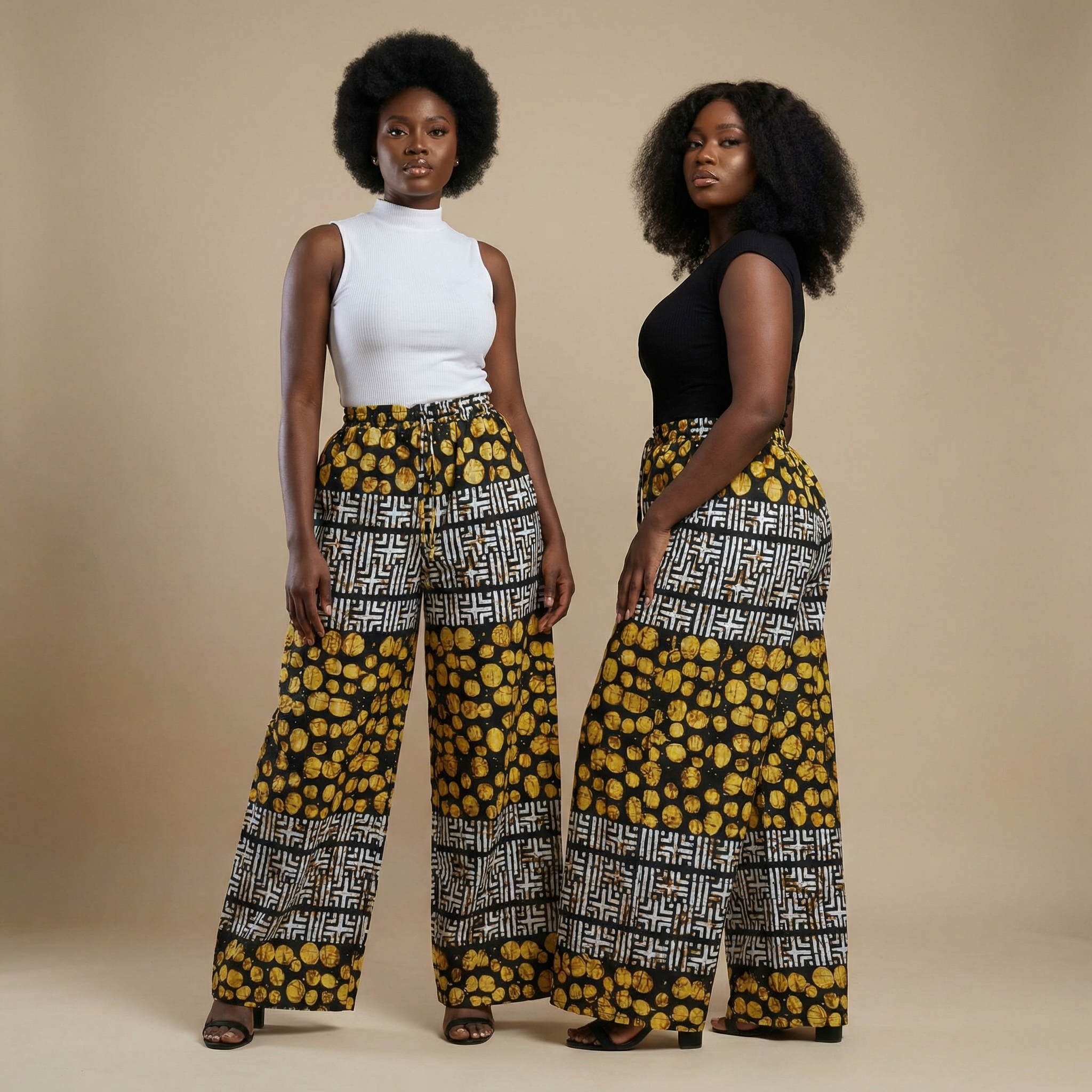 Golden Path Palazzo Pants - African Print Wide-Leg Pant (One Size | Fits US XL-3XL)