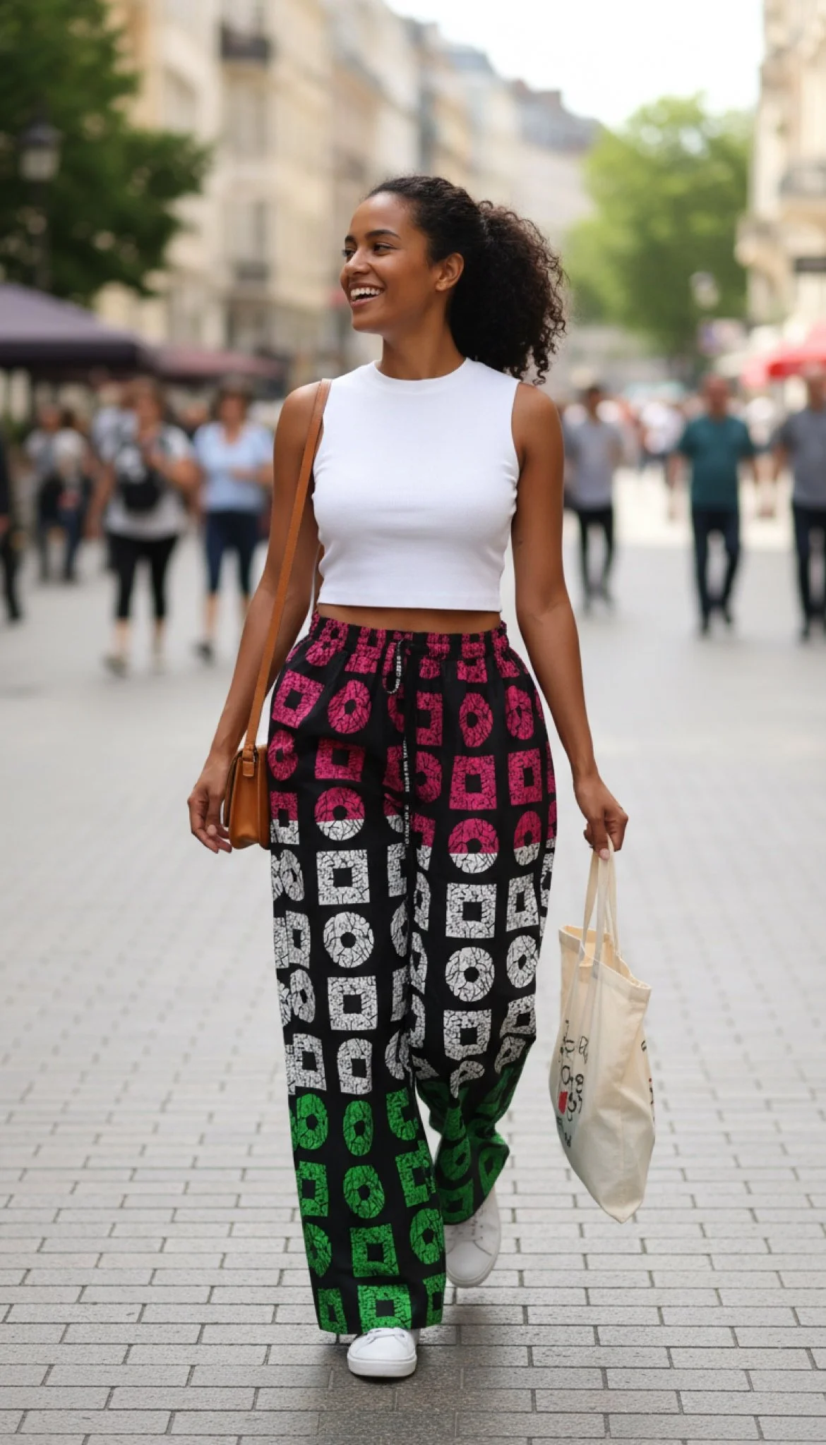 Unity Blocks (Red) Palazzo Pant - African Print Wide-Leg Pant (One Size | Fits US XL-3XL)