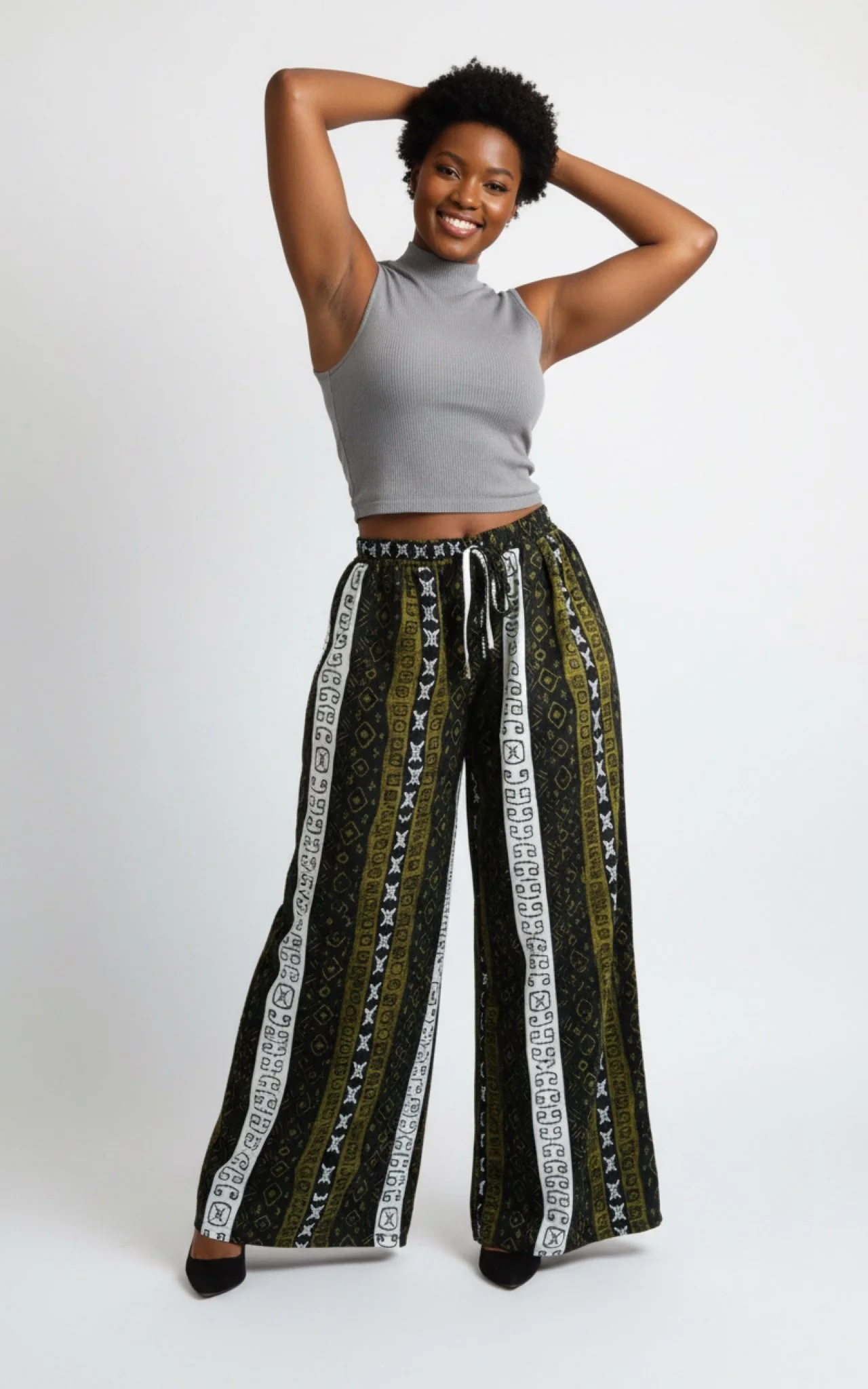 Nkyinkyim Palazzo Pants - African Print Wide-Leg Pant (One Size | Fits US XL-3XL)