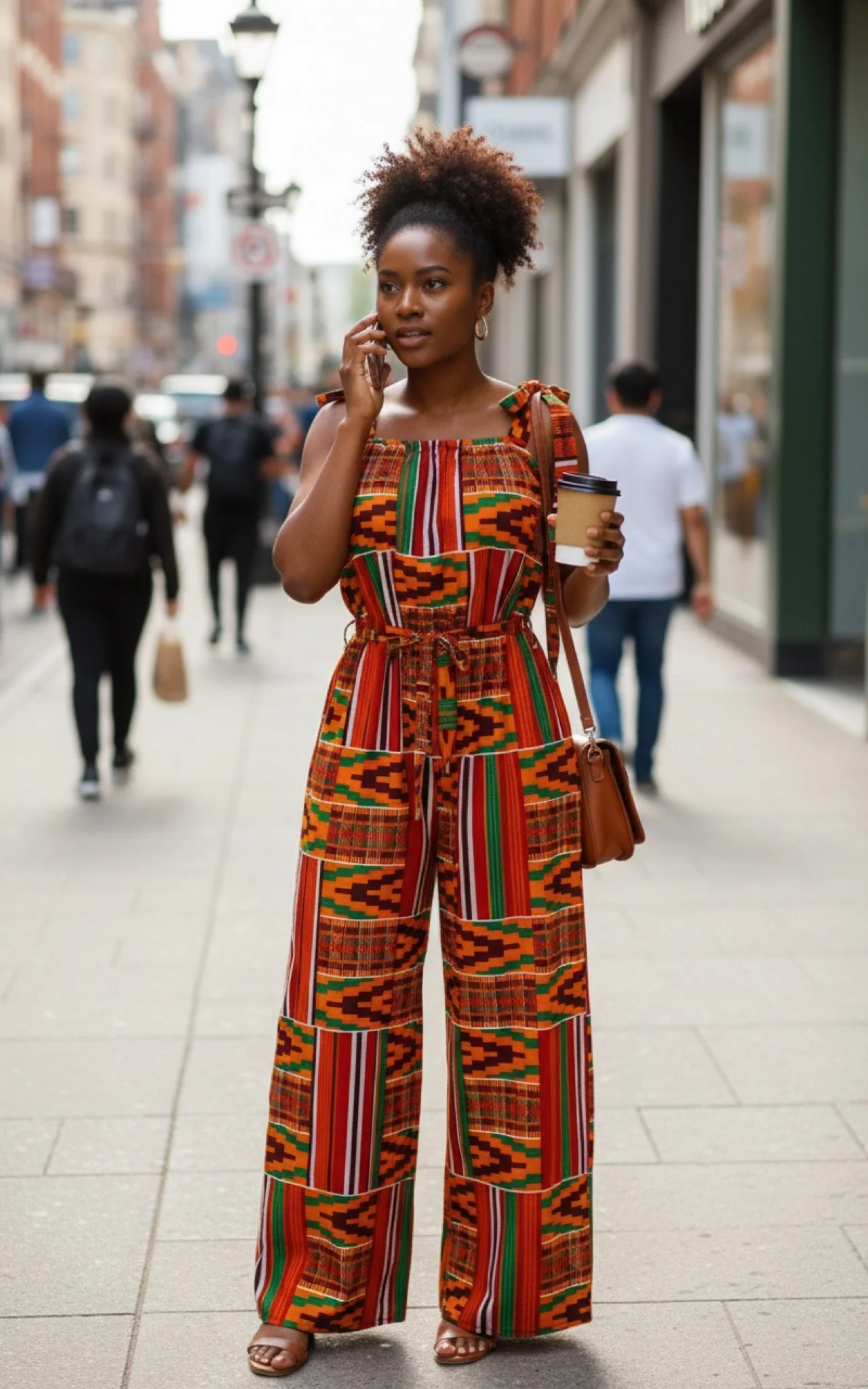 Ohemaa Kente Jumpsuit -  Women’s African-Inspired Wide-Leg Jumpsuit (US Women’s Size Large)