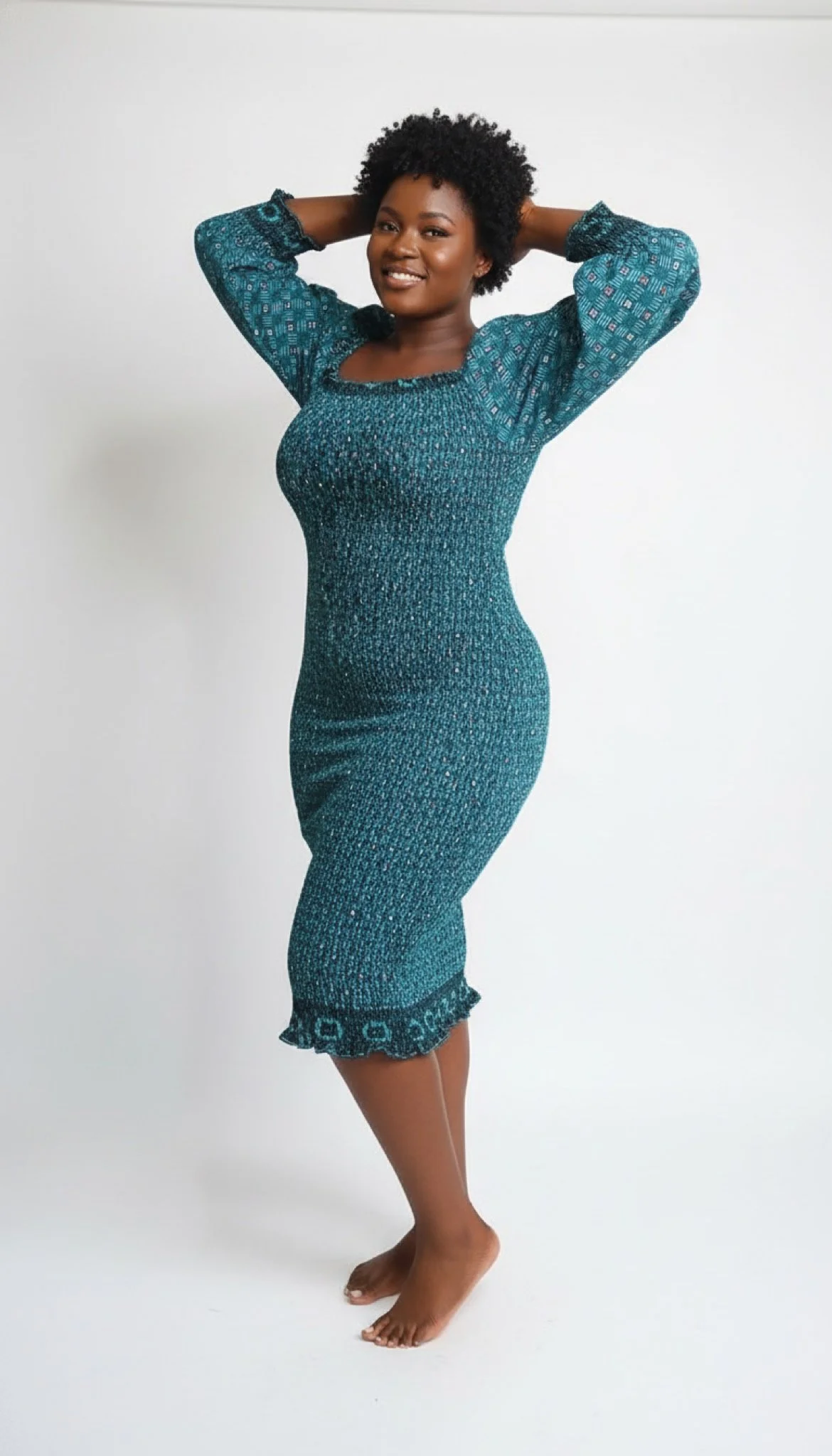 Teal Nhyria Smocked Midi Dress - Women’s African-Inspired Outfit (US Women’s Size XXLarge)