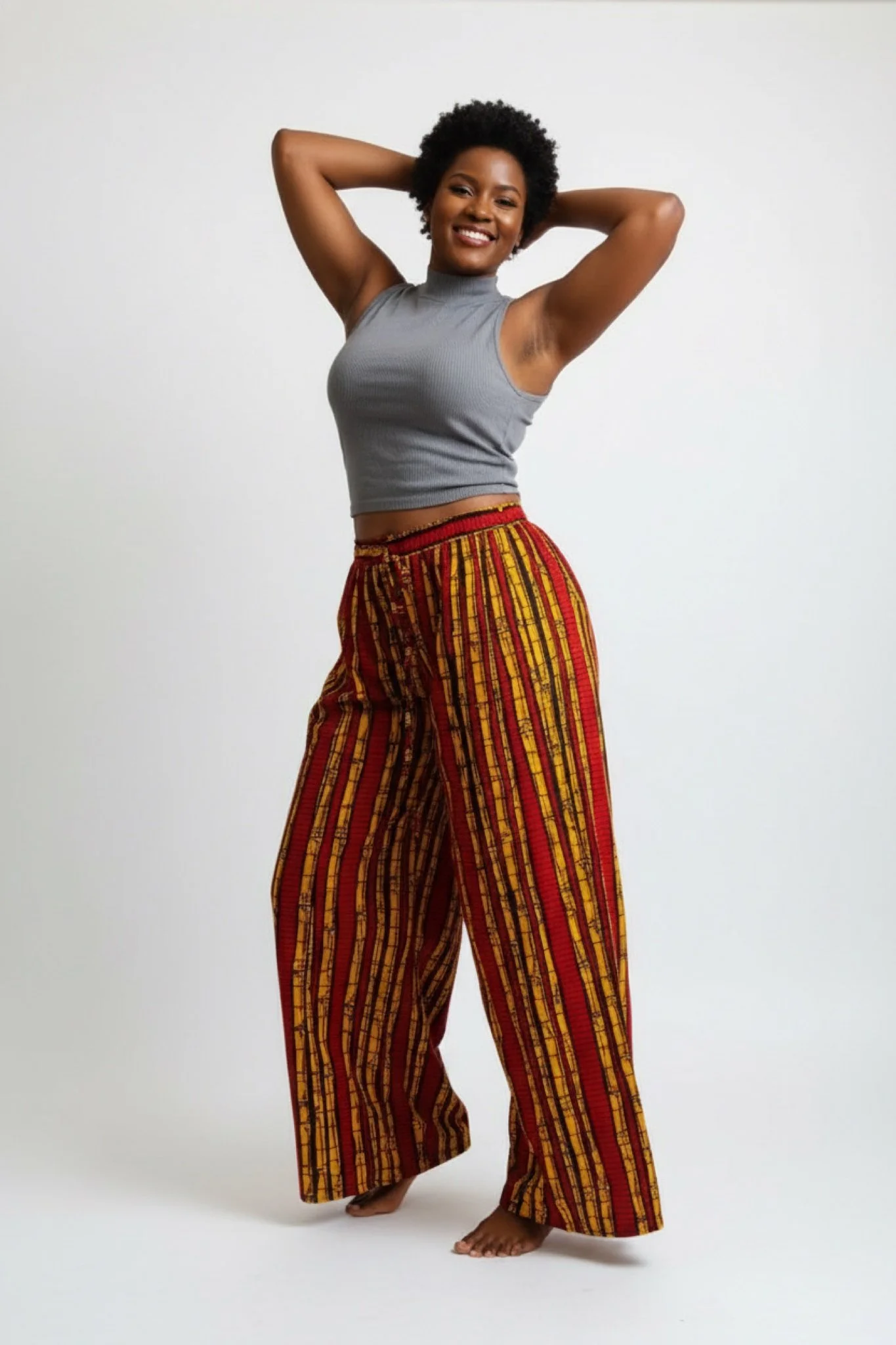 Sankofa Flame Palazzo Pants - African Print Wide-Leg Pant (One Size | Fits US M-L)