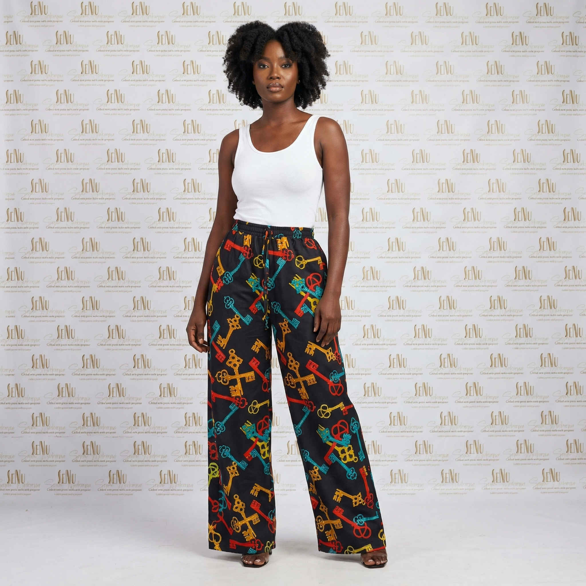 Ahenfie Keys Palazzo Pants - African Print Wide-Leg Pants  (One Size | Fits US M-L)