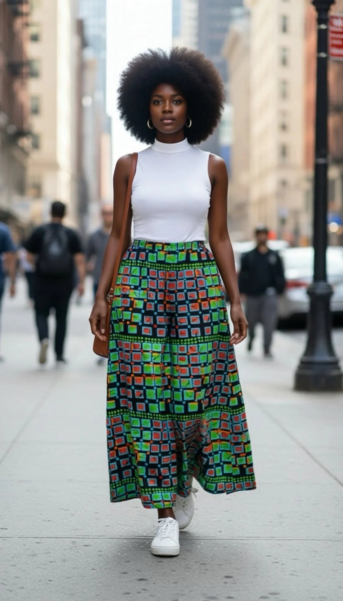 ɣeyiɣi Grid Palazzo Pants – African Print Wide-Leg Pants (Medium)