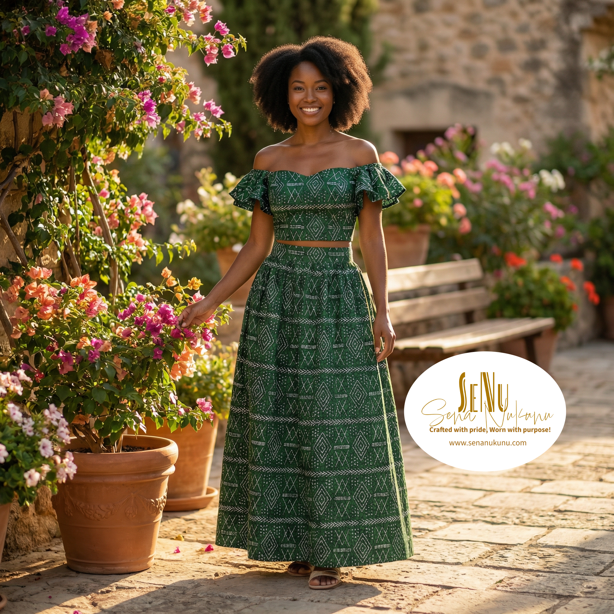 Emerald Nhyira Grace Two-Piece African Print Crop Top & Skirt Set  (US Women’s Size XXLarge)