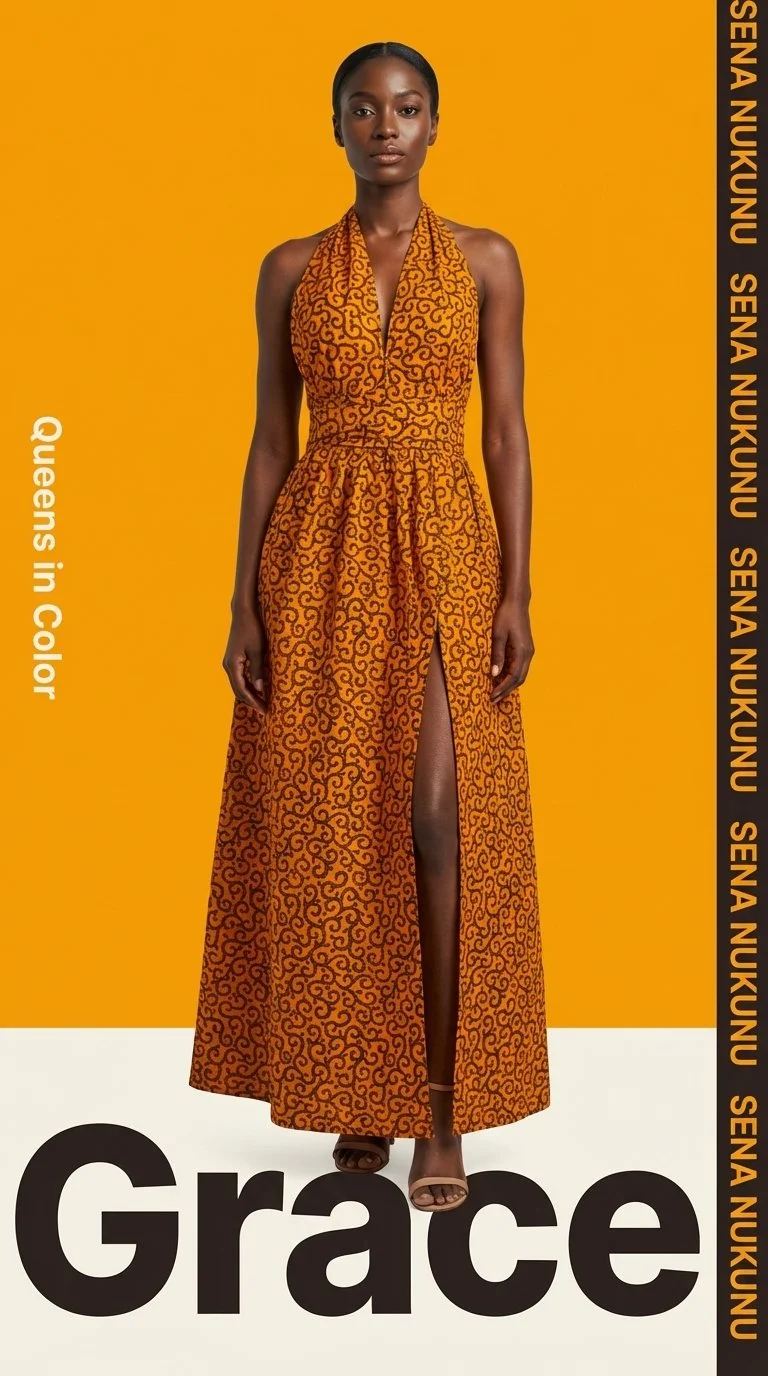 Golden Swirl Wrap Gown - Women’s African-Inspired Outfit (US Women’s Size XLarge)