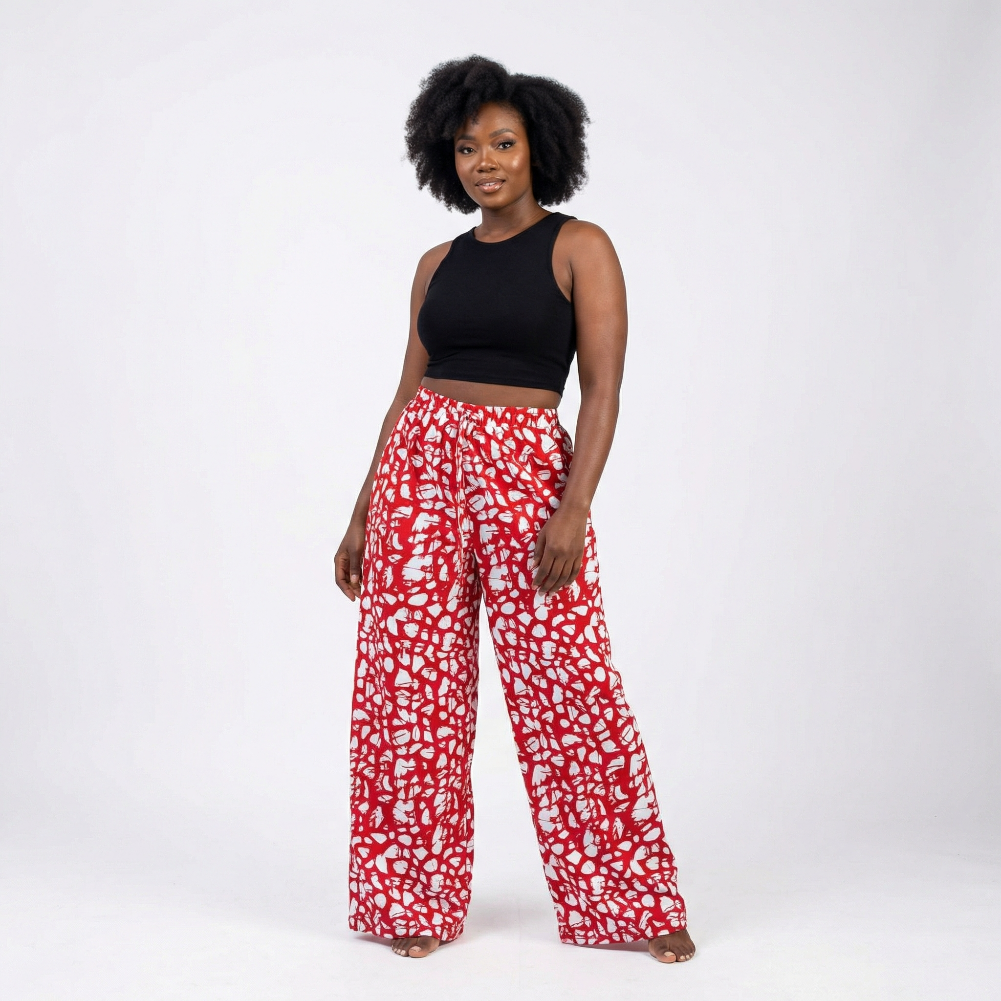 Petal Drift Palazzo Pants - African Print Wide-Leg Pant (One Size | Fits US XL-3XL)
