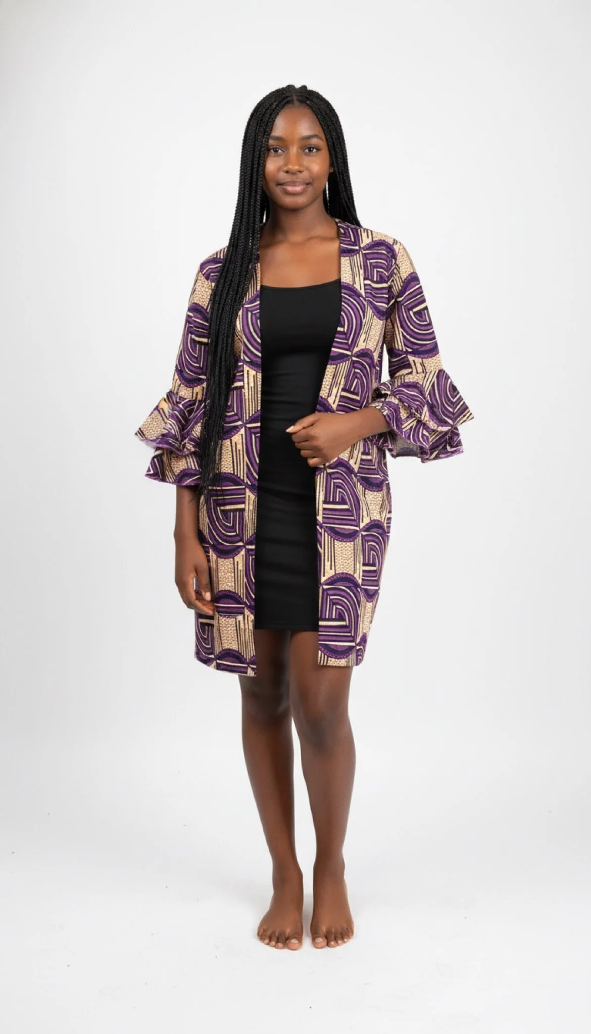 Nia Royal Arc Jacket - African Print Bell-Sleeve Open Jacket
