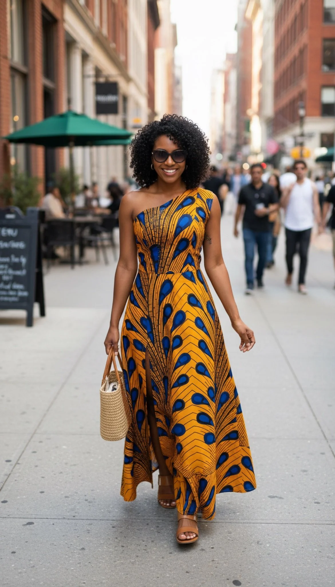 Golden Peacock Bloom One Shoulder Gown - Women’s African-Inspired Outfit (US Women’s Size XLarge)