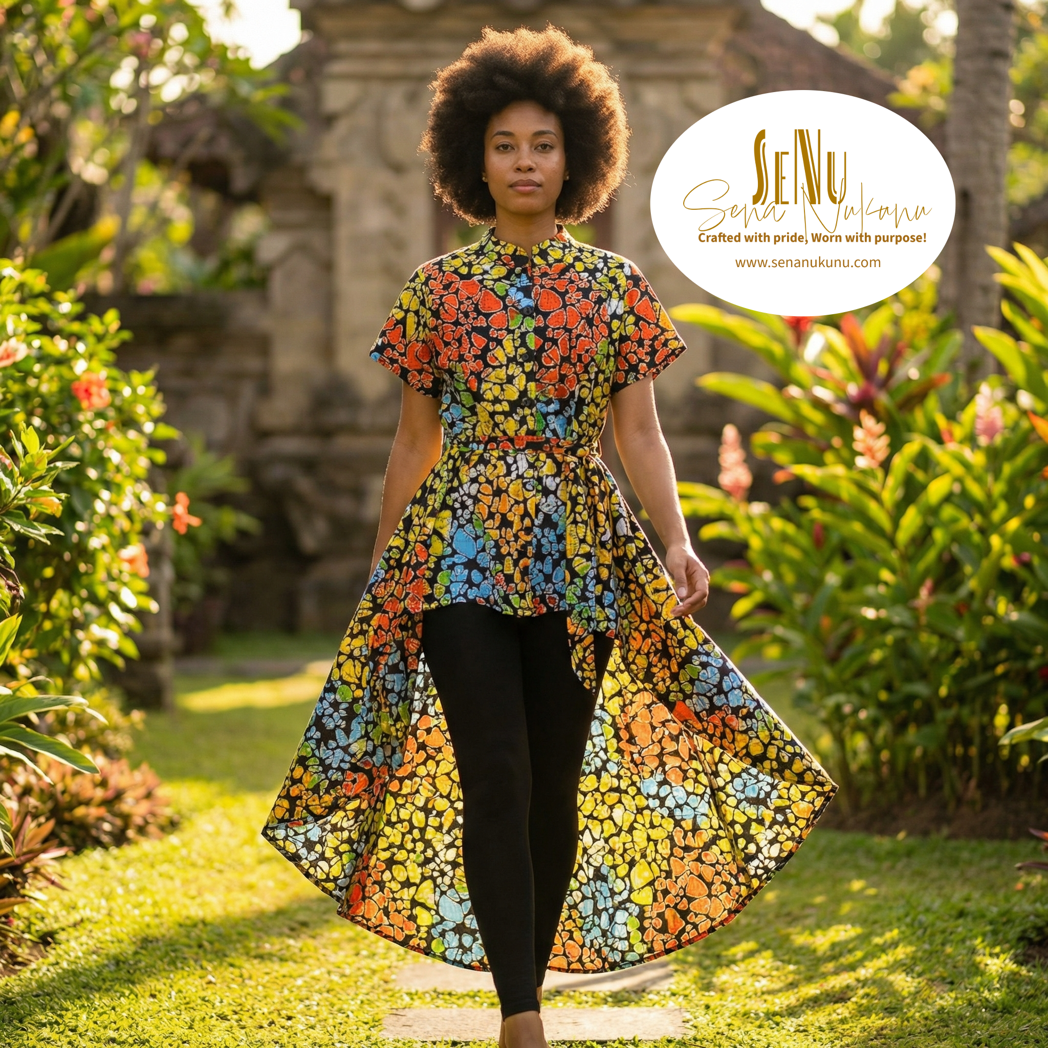 Sunfall Garden Nhyira Tunic Dress - African-Inspired High-Low Tunic Dress (US Women’s Size XXLarge)