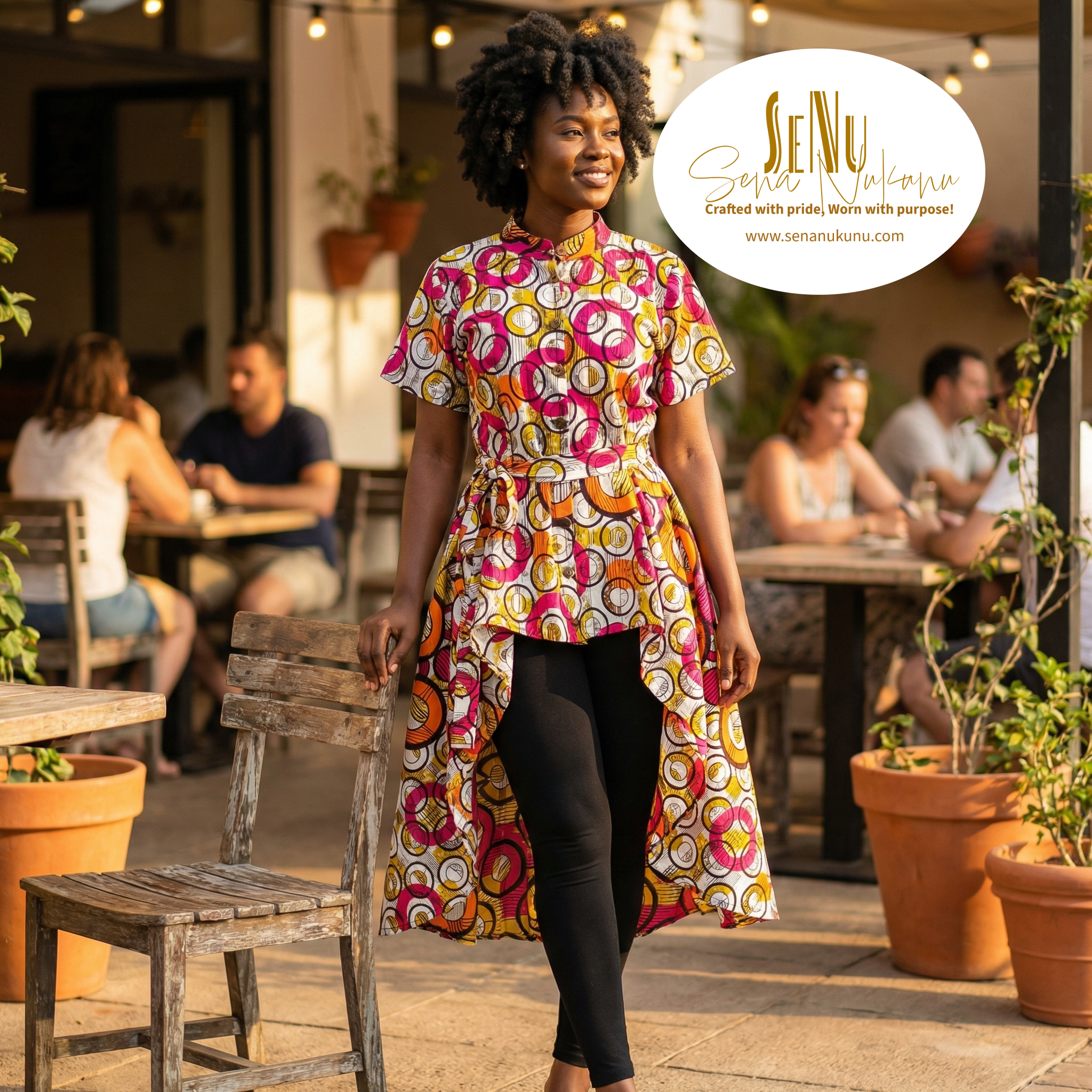 Orbit Bloom Tunic Dress - African-Inspired High-Low Tunic Dress (US Women’s Size XLarge)