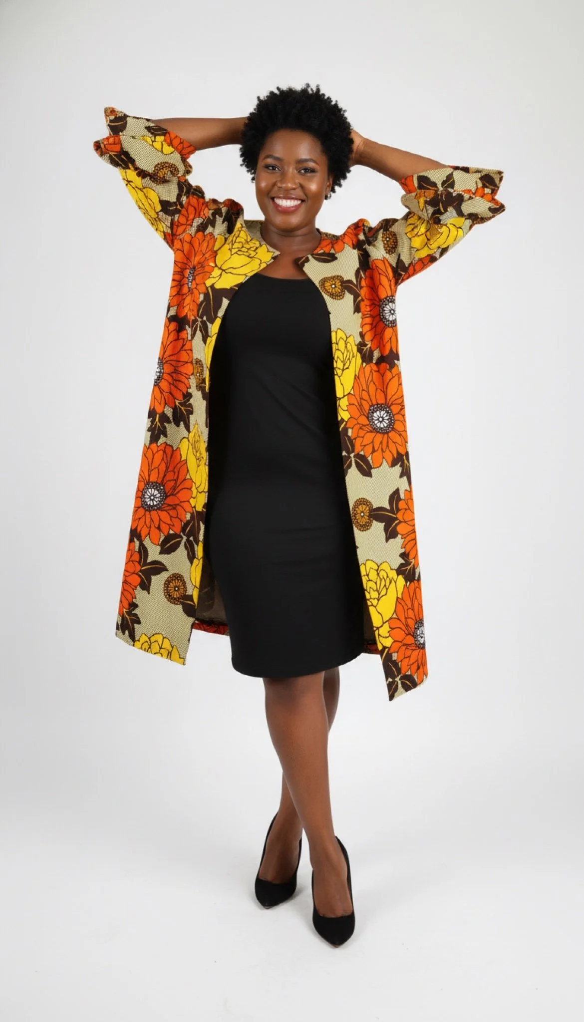 Floraison Radiance Jacket - African Print Bell-Sleeve Open Jacket (Women’s | XXLarge)