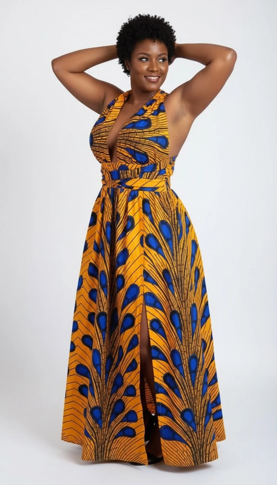 Gloden Peacock Wrap Gown - Women’s African-Inspired Outfit (US Women’s Size Large)
