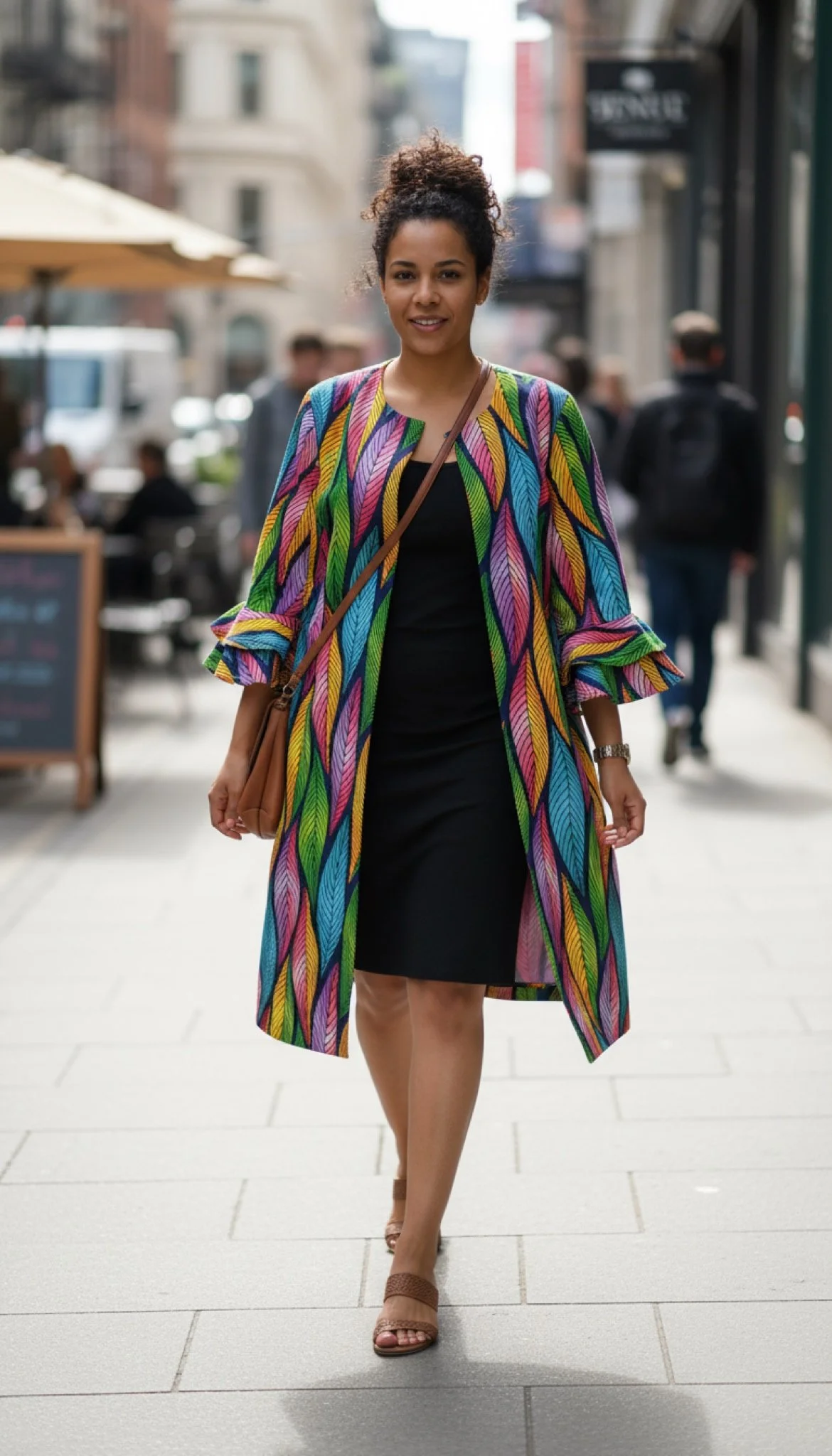 Rainbow Feather Luxe Jacket - African Print Bell-Sleeve Open Jacket (Women’s | XXLarge)