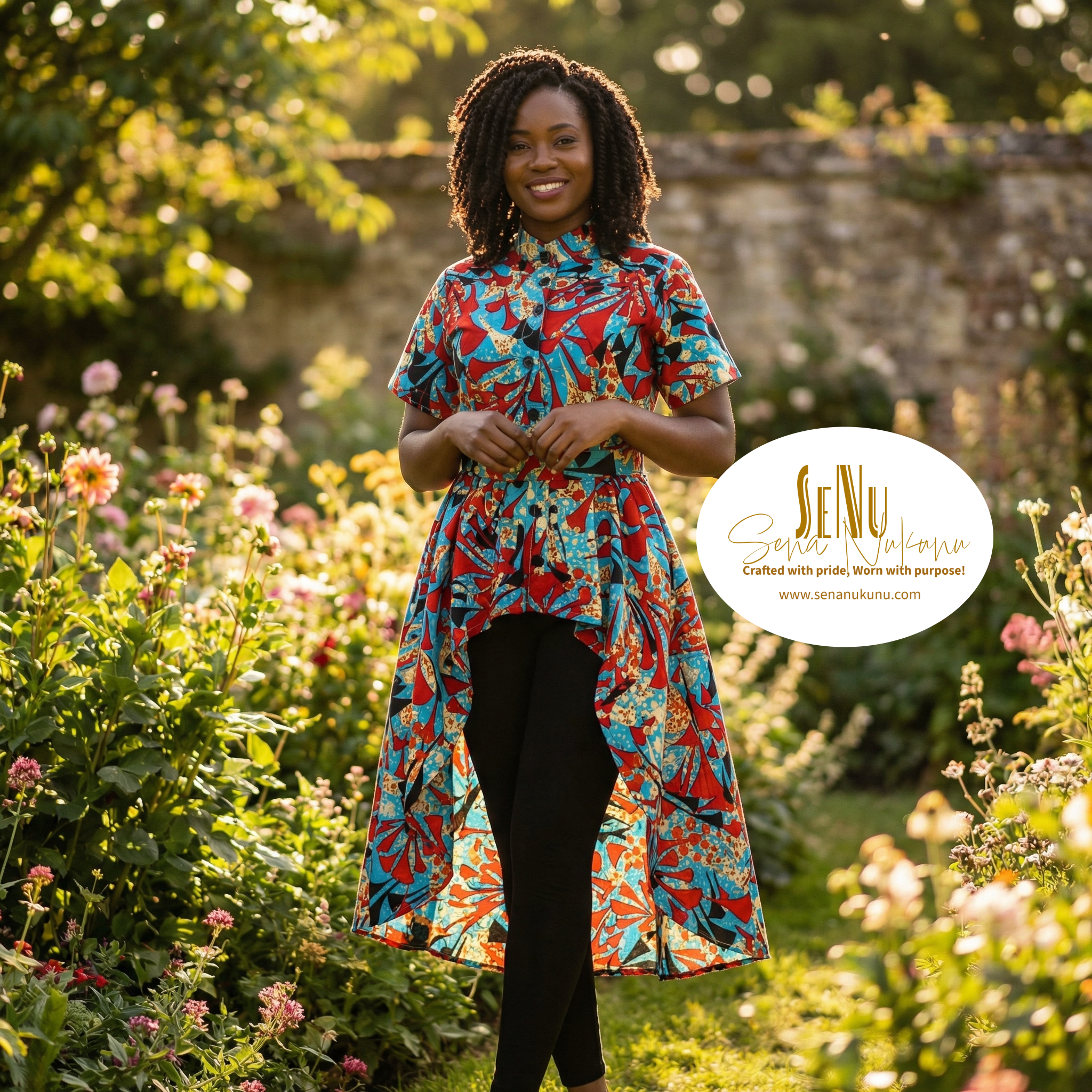 Sankofa Mosaic Tunic Dress - African-Inspired High-Low Tunic Dress (US Women’s Size Large)