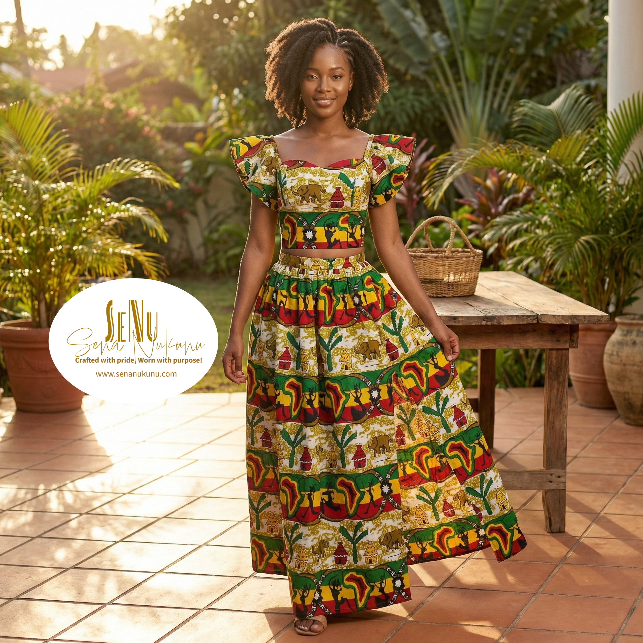 Savanna Story Two-Piece African Print Crop Top & Skirt Set  (US Women’s Size XXLarge)