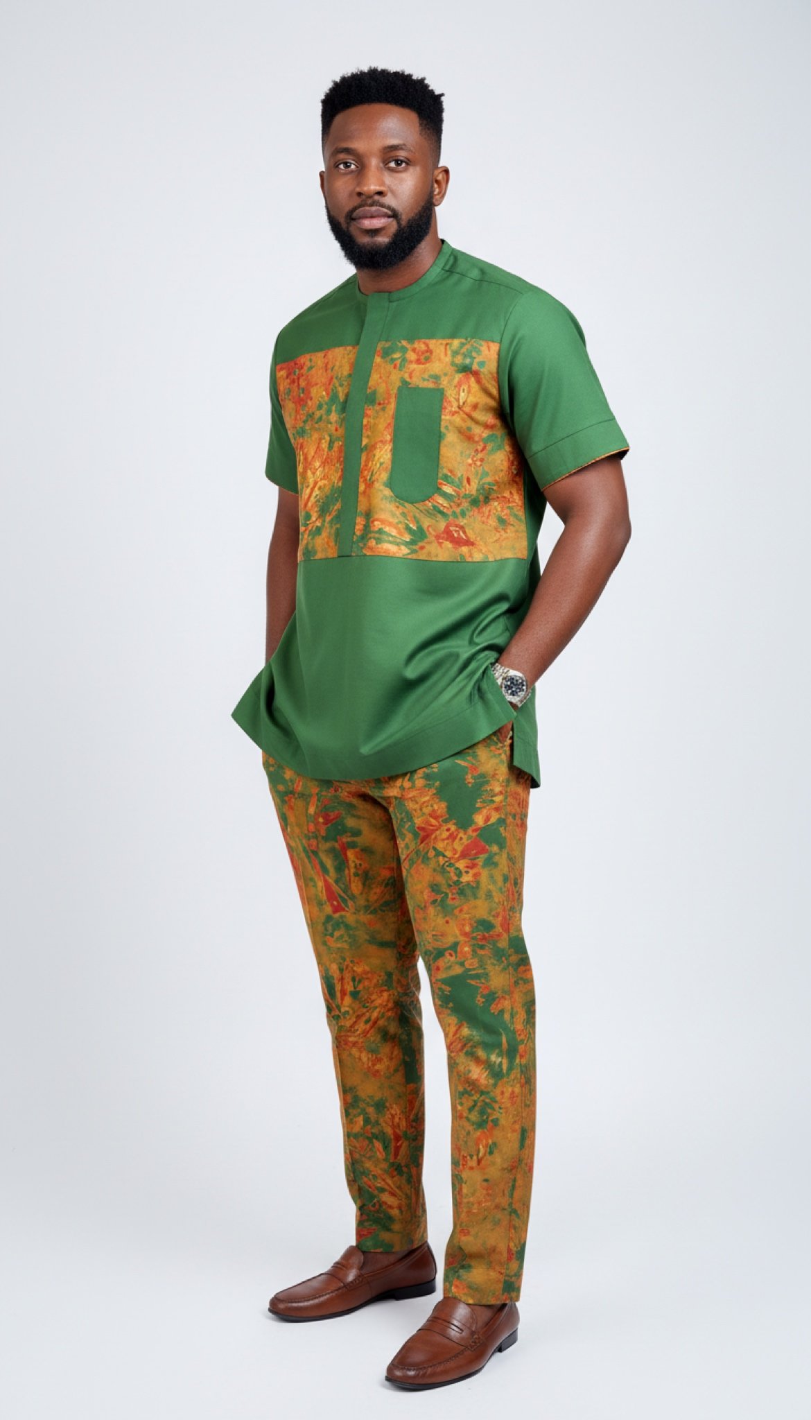 Verdant Flame Set - Men’s African-Inspired Outfit (US Men’s Size XLarge)