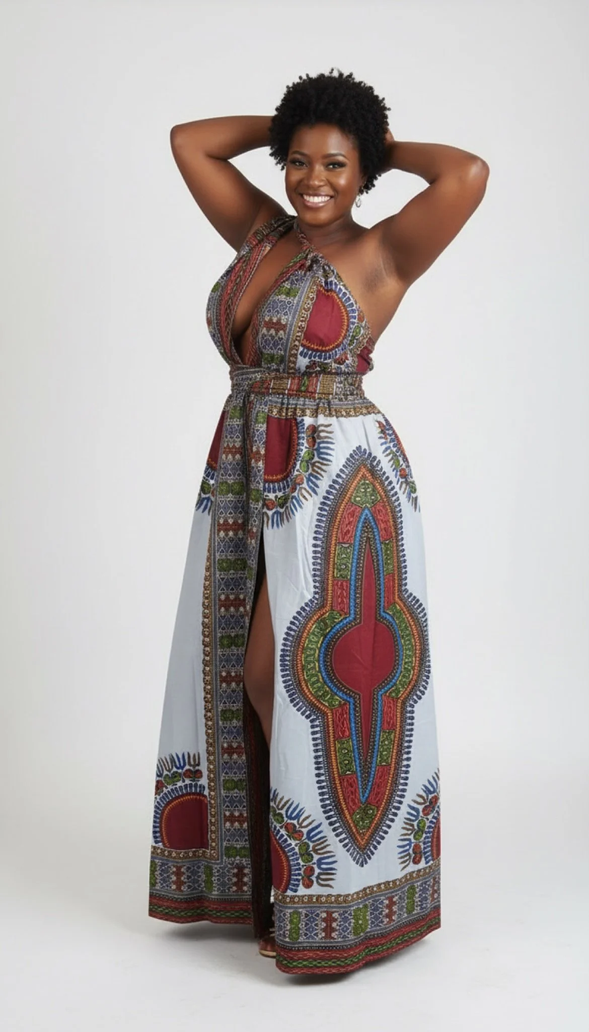 Royal Dashiki Wrap Gown - Women’s African-Inspired Outfit (US Women’s Size Large)