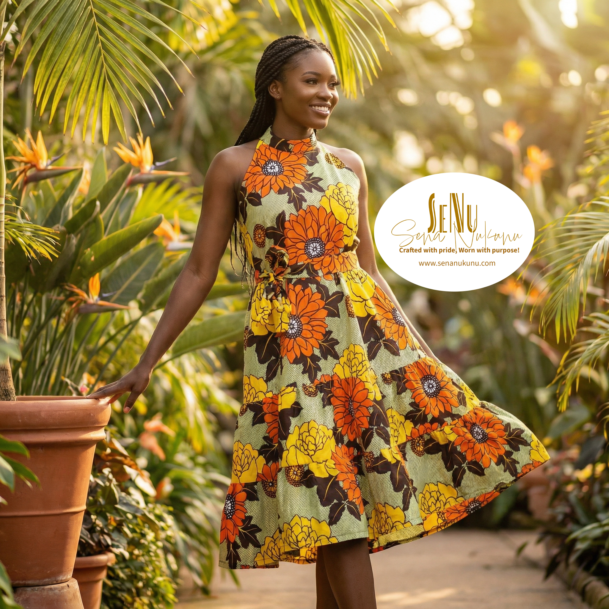 Floraison Radiance Midi Dress African-Inspired Sleeveless Midi Dress (US Women’s Size Large)