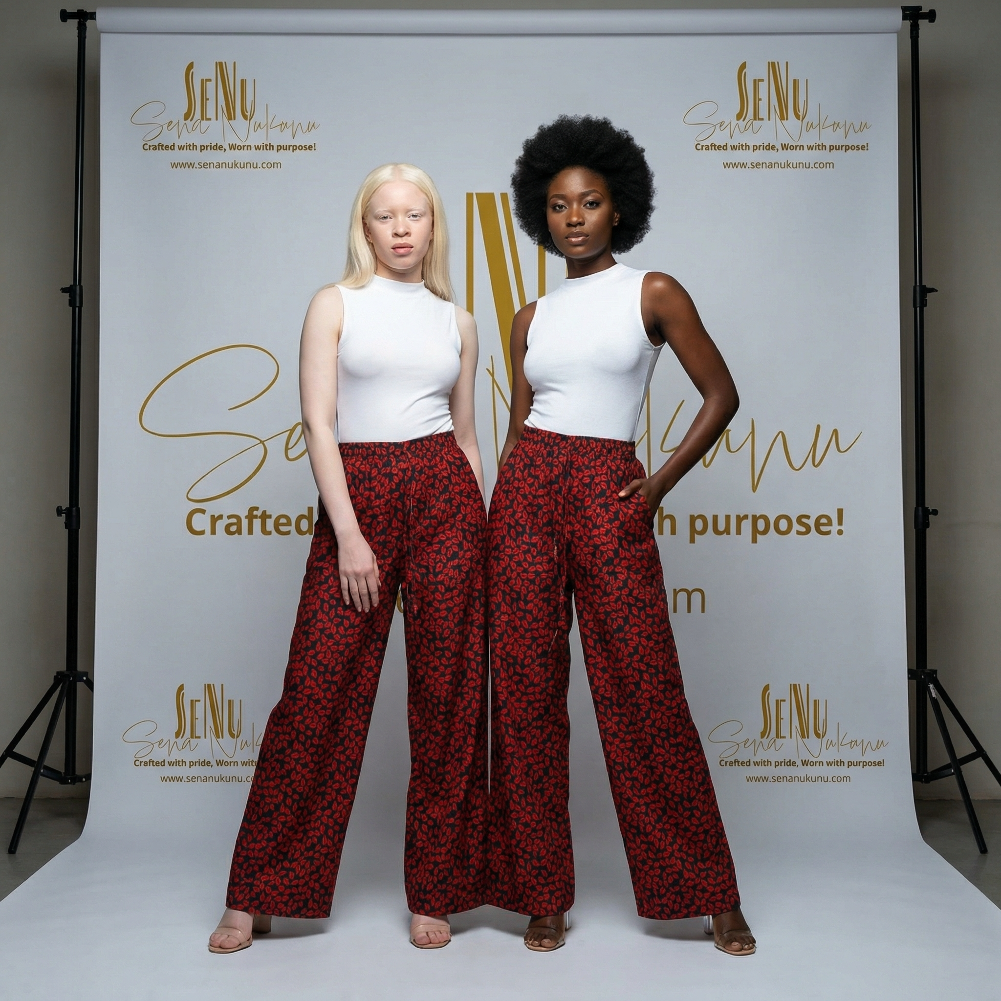 Crimson Petal Royale Palazzo Pants - African Print Wide-Leg Pant (One Size | Fits US M-L)