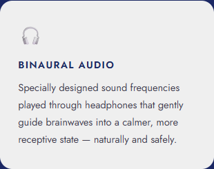 Binaural audio card explaining how sound frequencies in 9D breathwork guide children's brainwaves into a calmer state