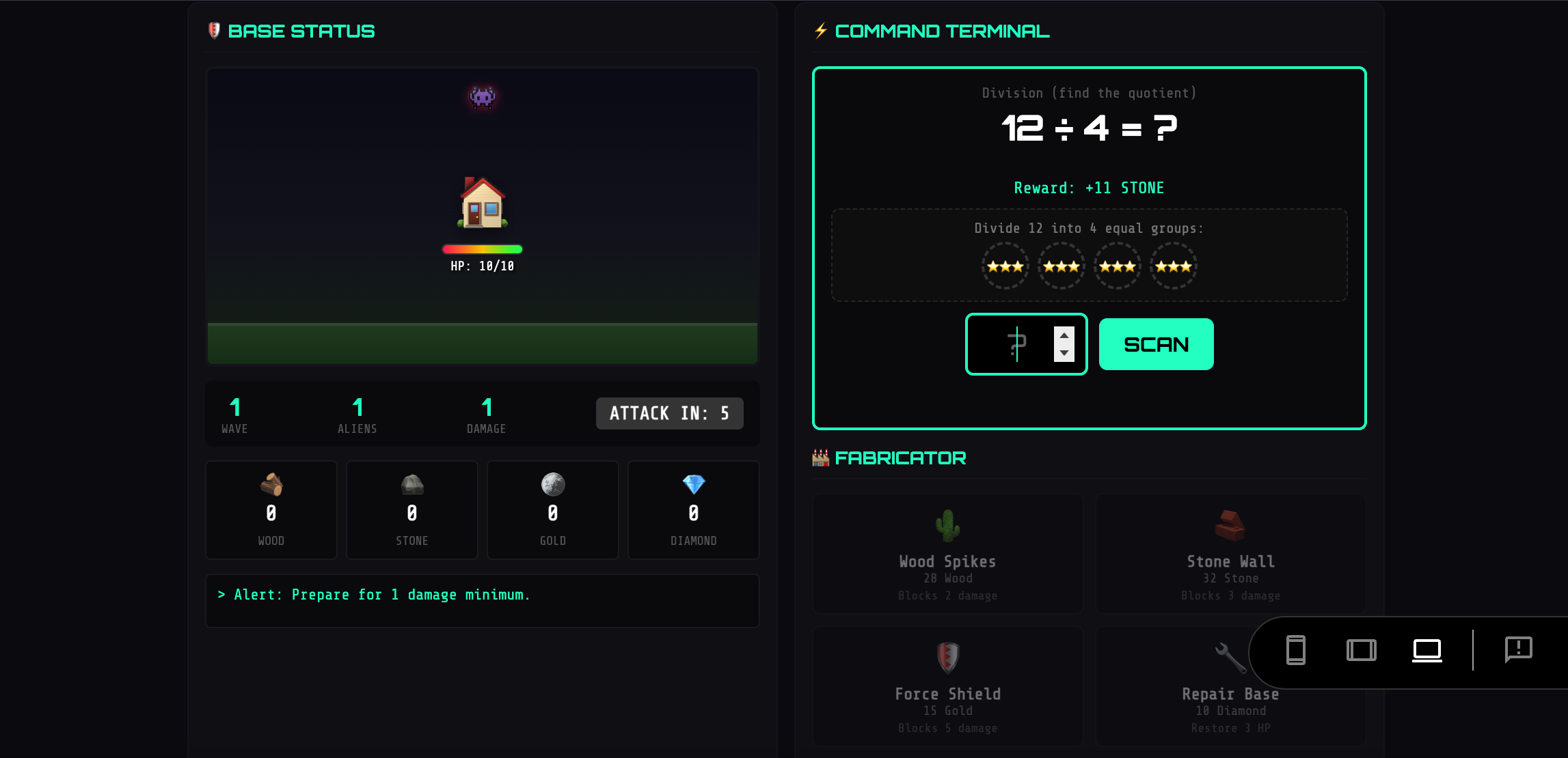 Third grader designed game that reinforced division fluency.