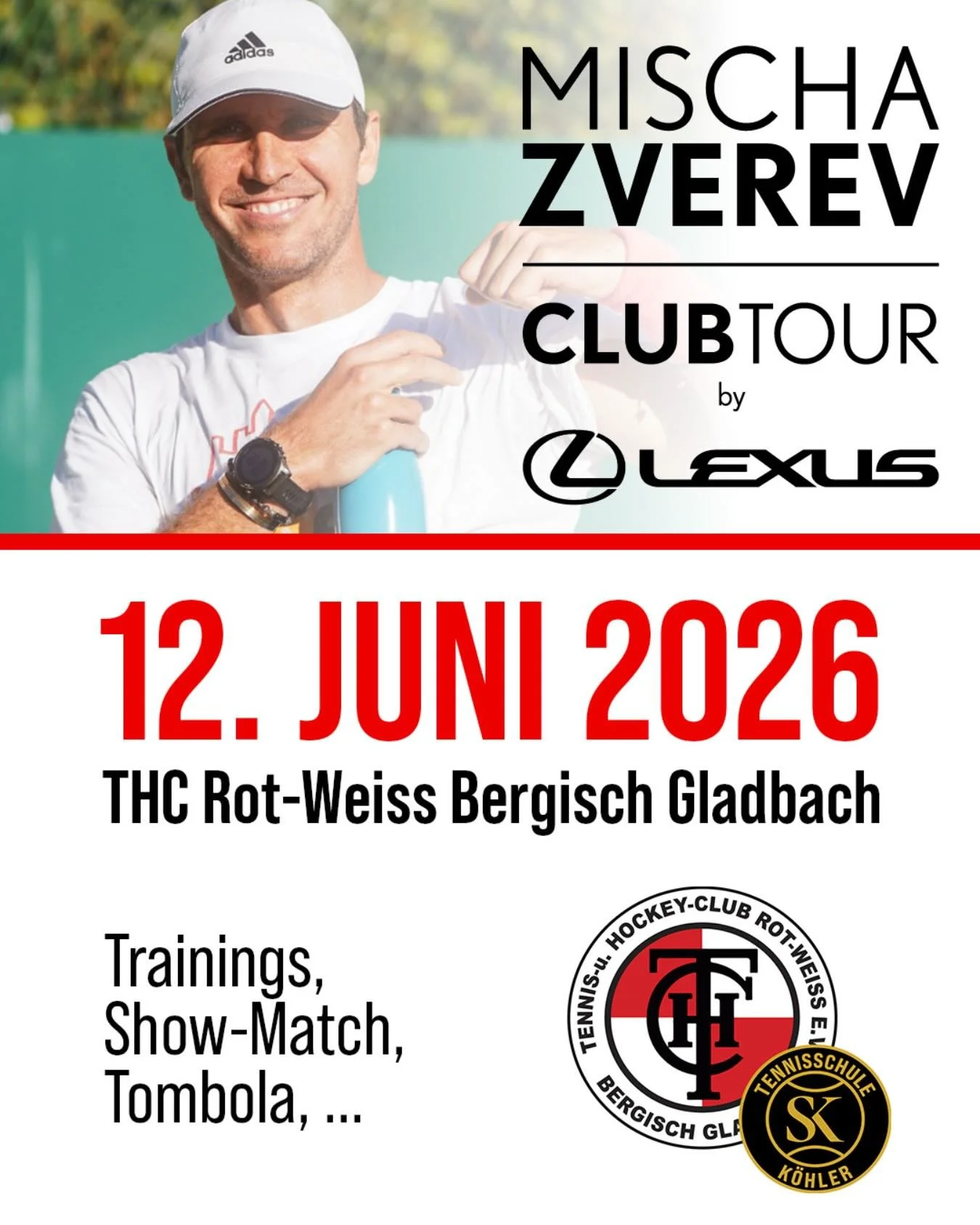 Mischa Zverev kommt mit seiner Clubtour by Lexus zu uns in den THC! Merkt euch das Datum vor und seid dabei! 

@thc_rot_weiss @mischazverevofficial @lexusgermany @tennisschule_sascha_koehler