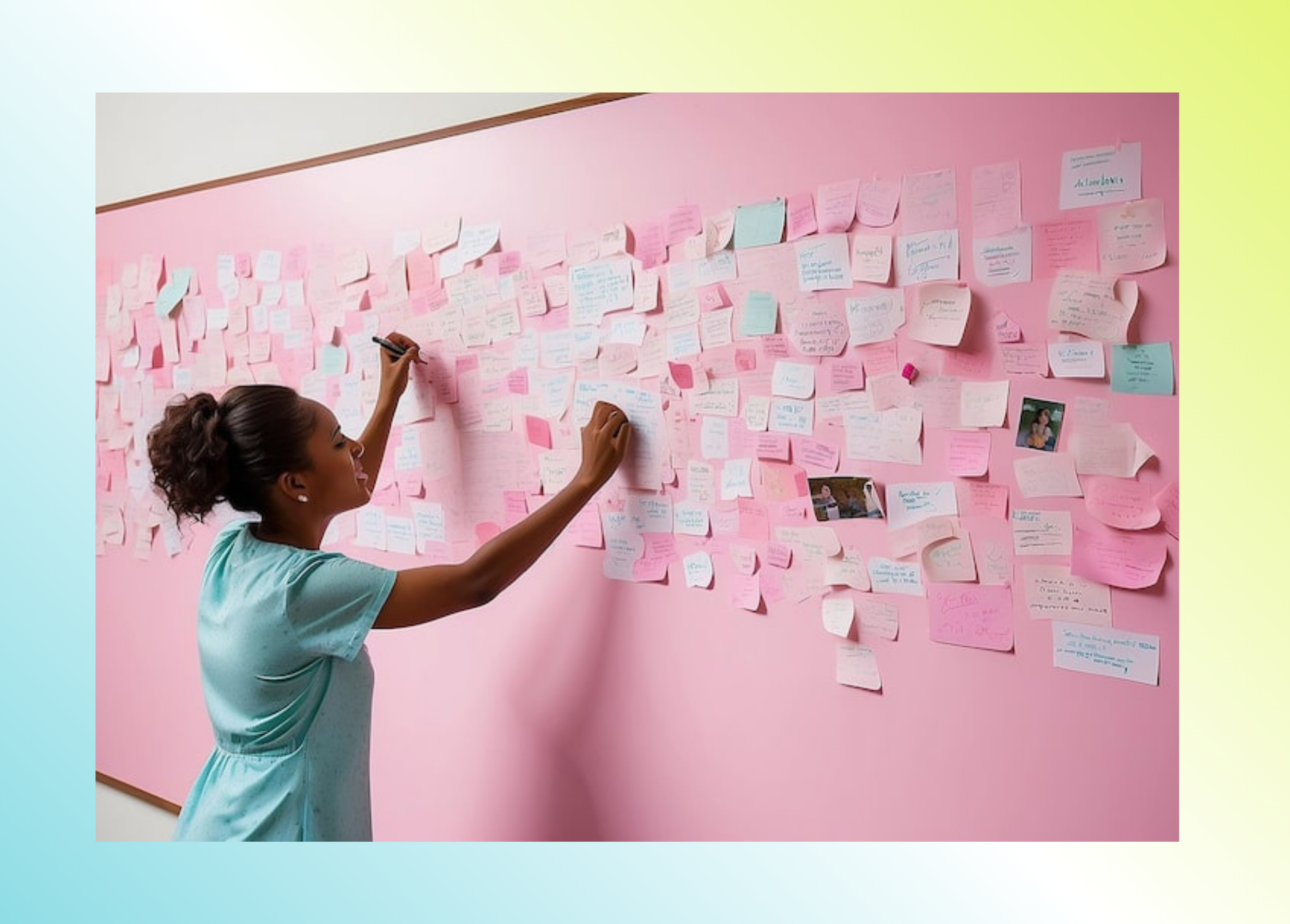 Team at a whiteboard organizing product roadmap items with sticky notes