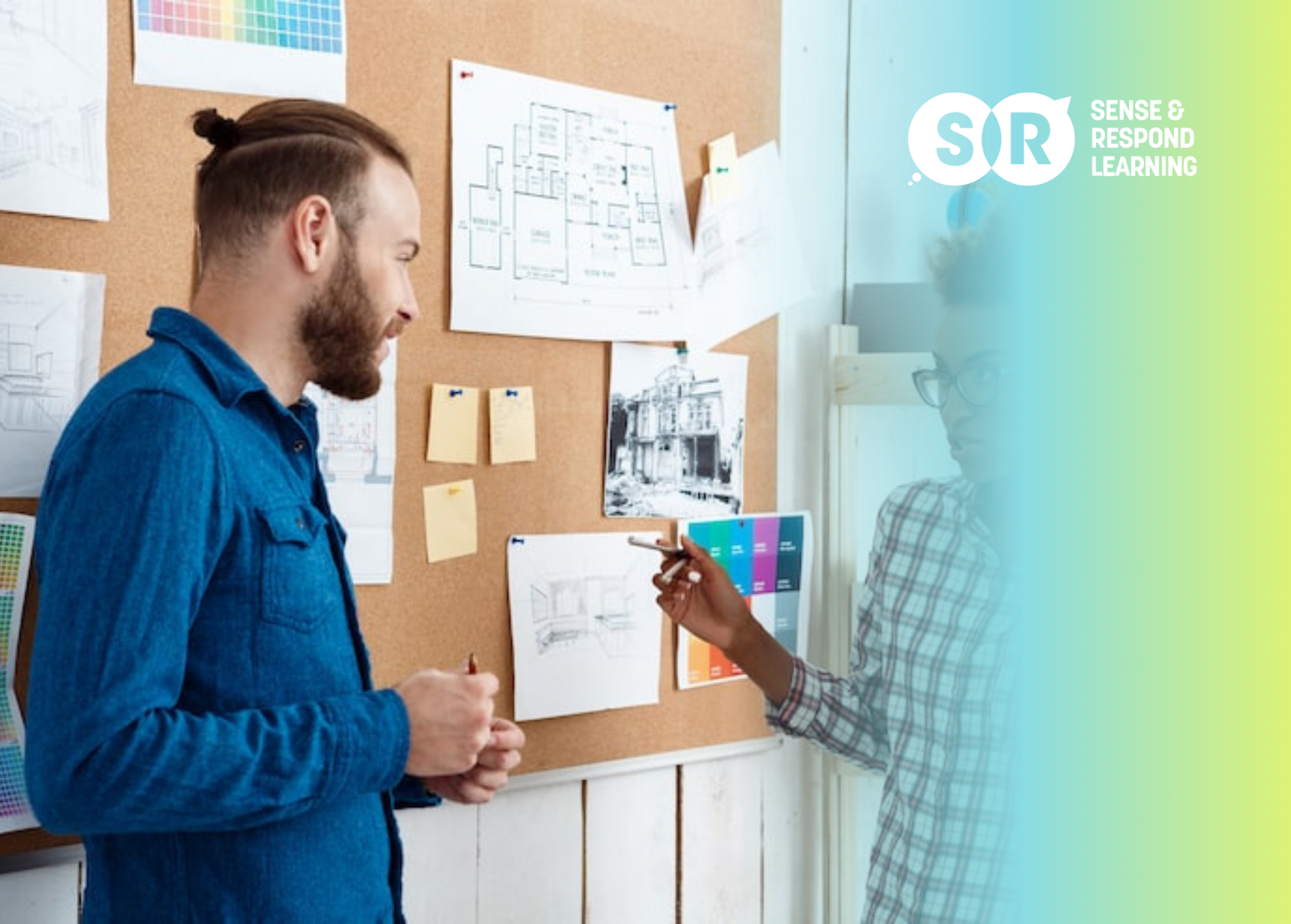 UX designer leading a strategy discussion at a whiteboard with the product team