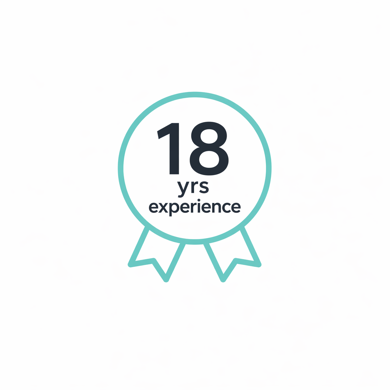 Graphic of a ribbon badge indicating 18 years of experience.
