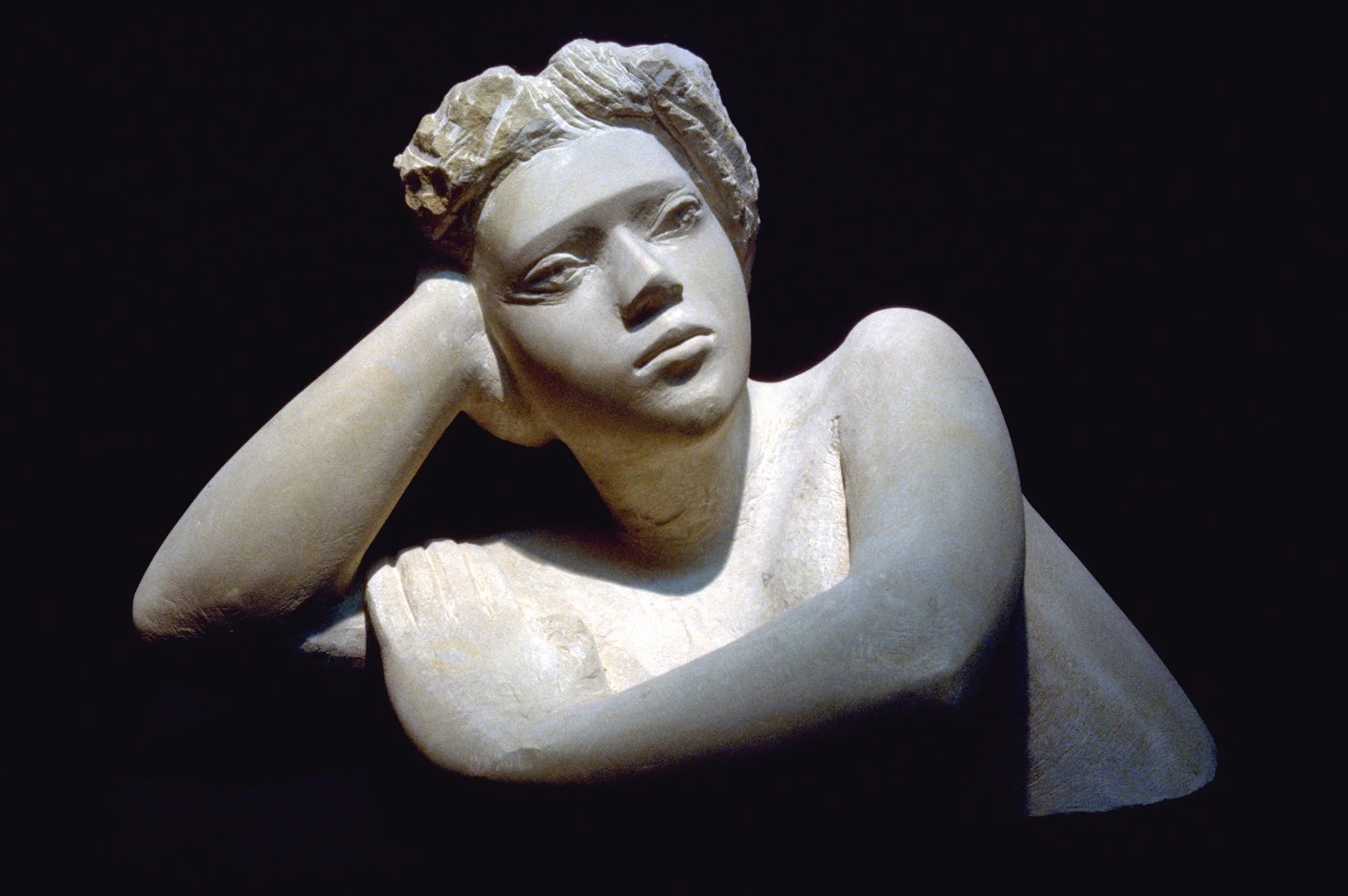 Sitting, Holding, Leaning Head (after Velázquez). Mansfield Stone. 30' long. 1985.