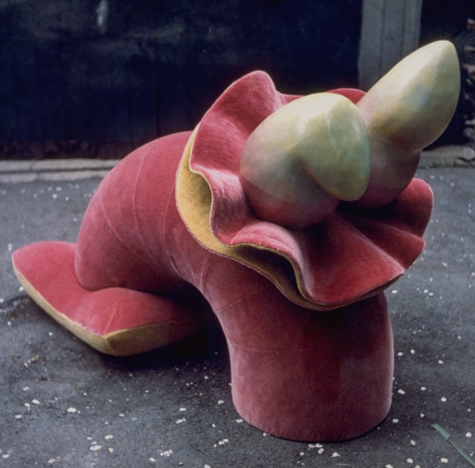 Rasberry Queen. Resin and fibreglass, foam rubber, velvet & paint. 6ft long. Collection Welsh Arts Council. 1967.