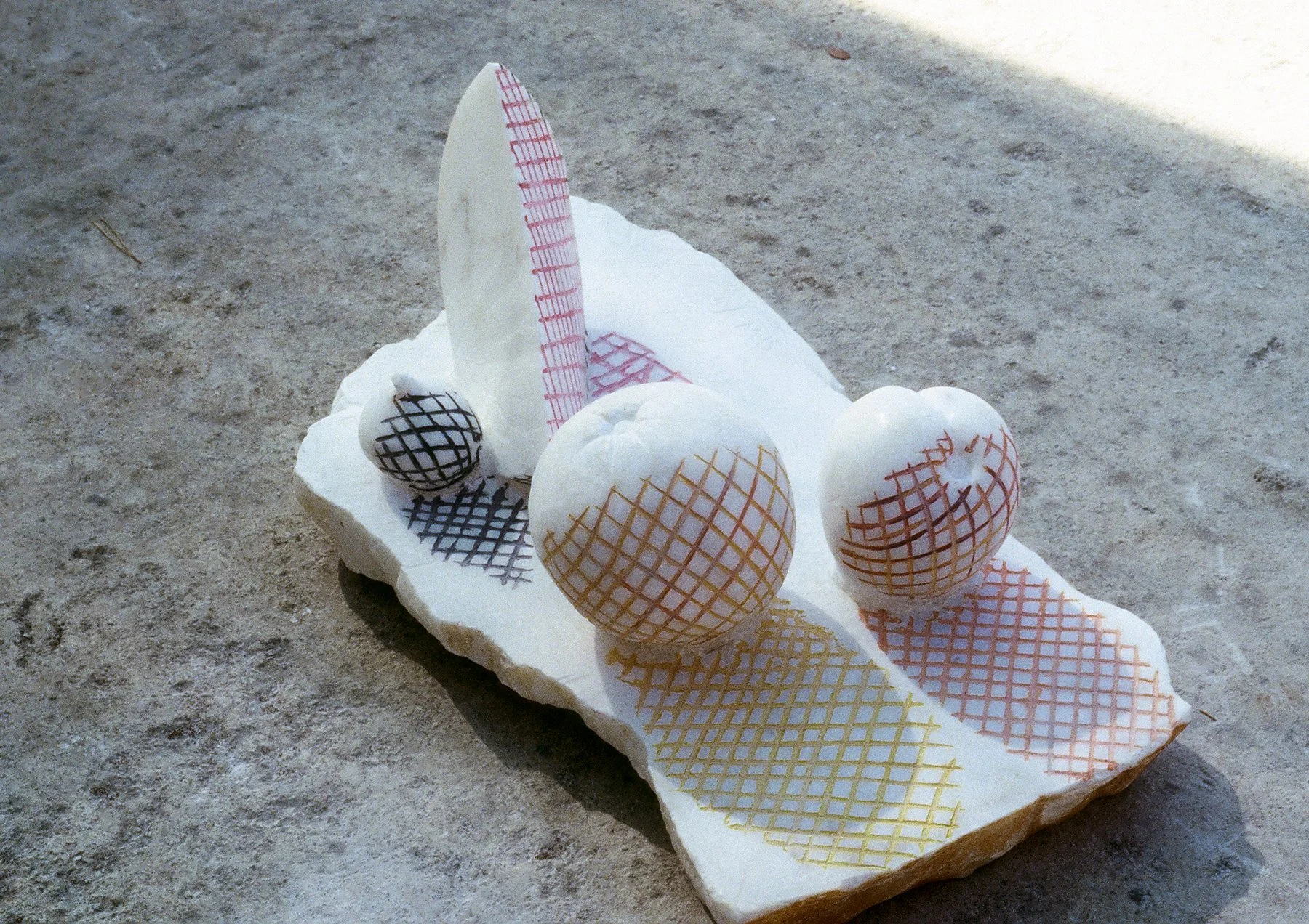 Summer Fruits with Shadows I. Marble & paint.
28' long x 12' high. 2002